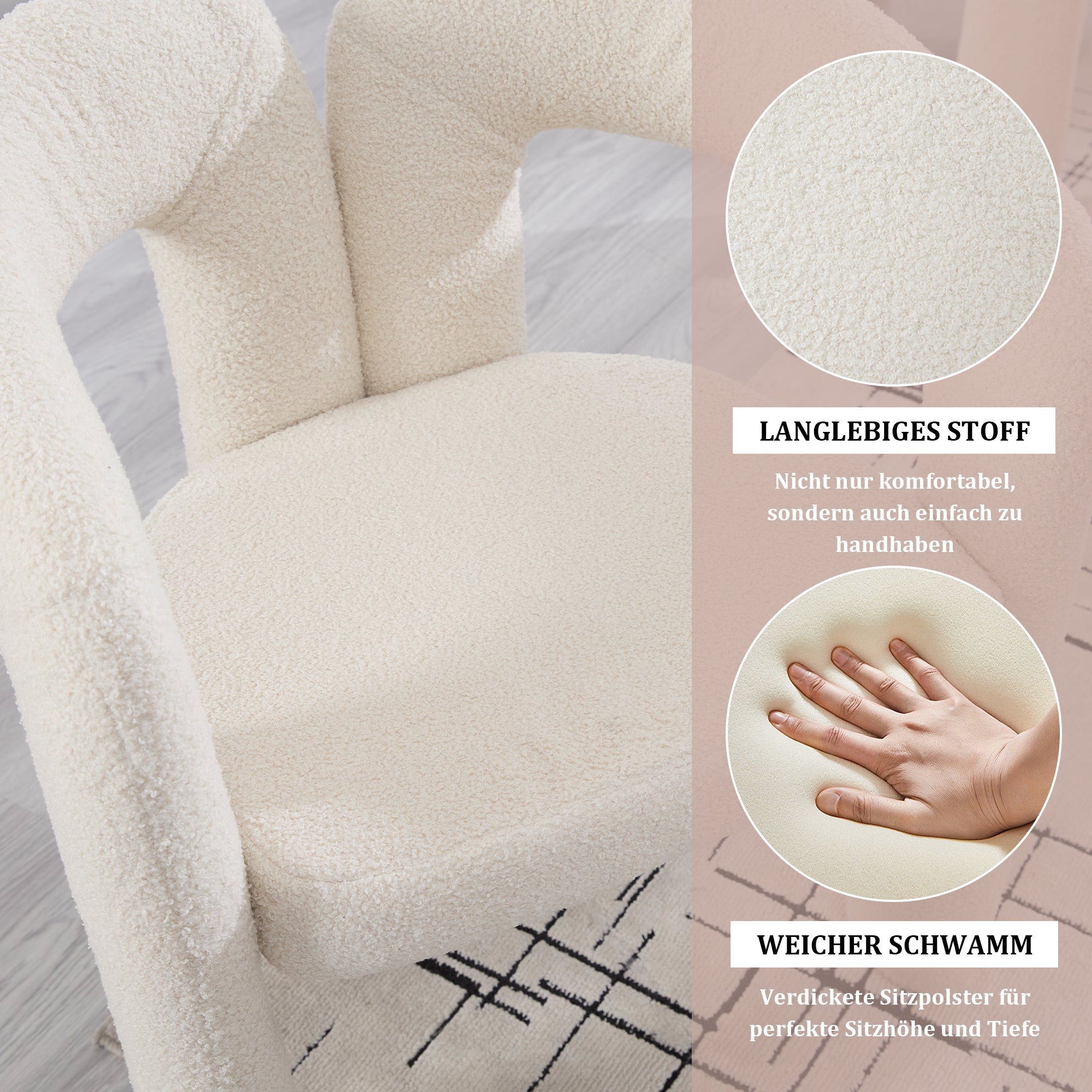 Logidon Premium Ergonomische Fauteuil Teddy Fluweel Beige Set 2