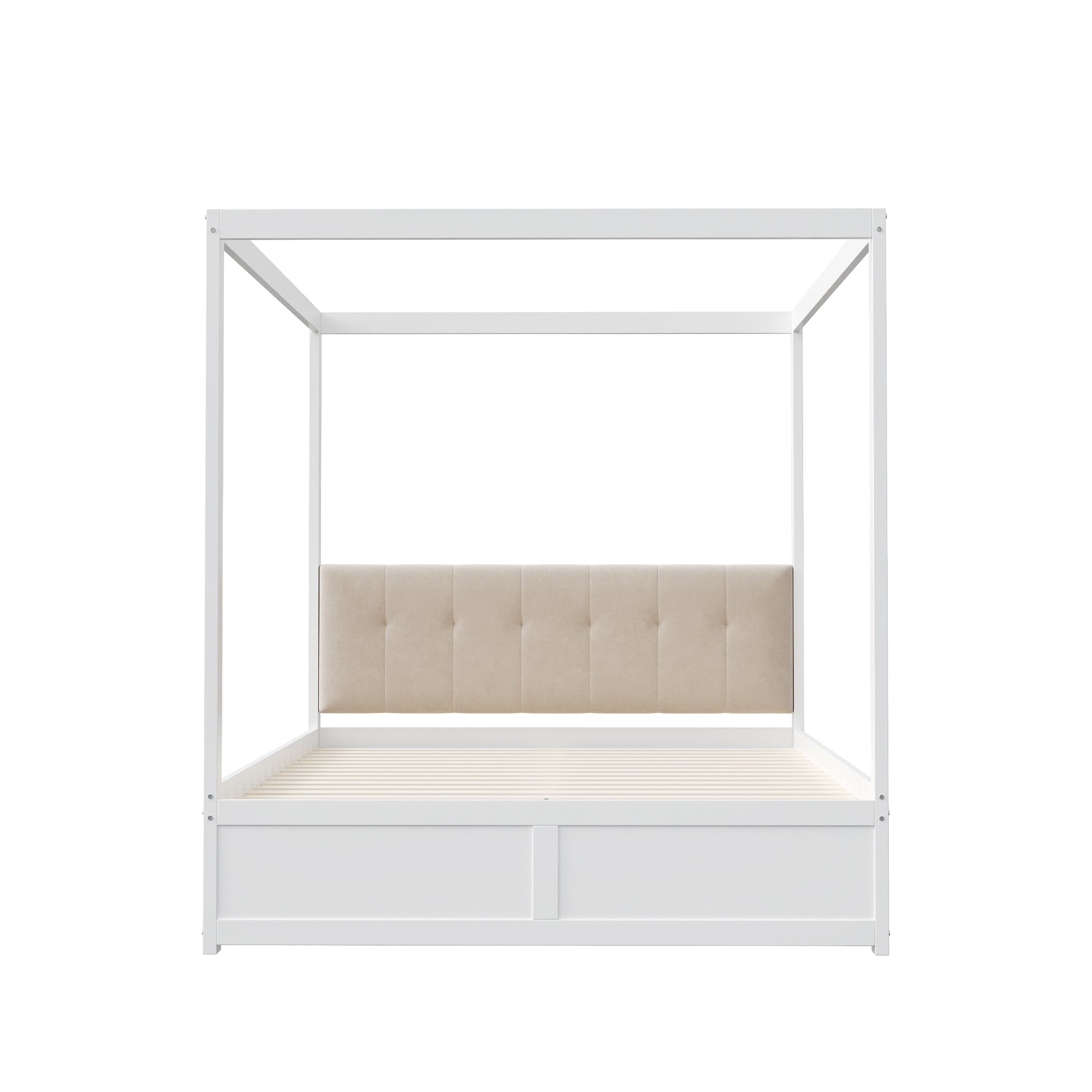 Logidon hemelbed 140x200 cm wit hout met grote opbergruimte