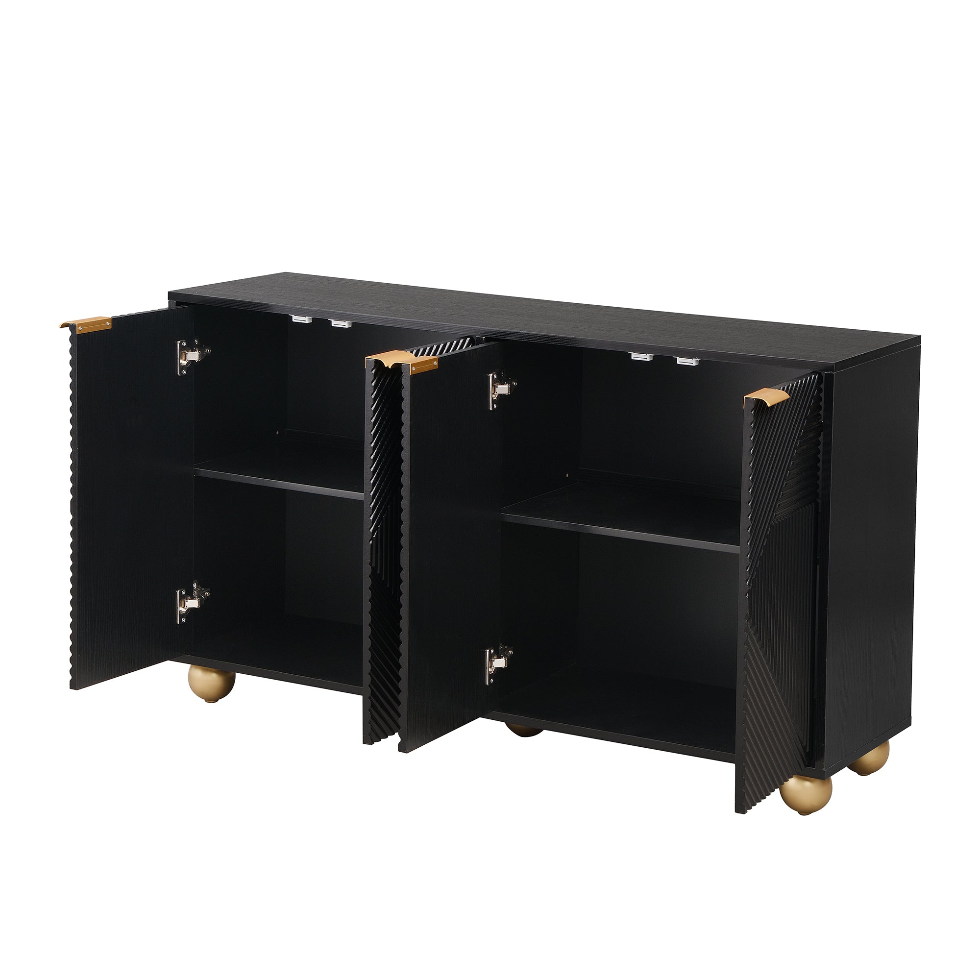 Logidon Dressoir 120 cm Zwart met Vier Deuren en Gouden Handgrepen