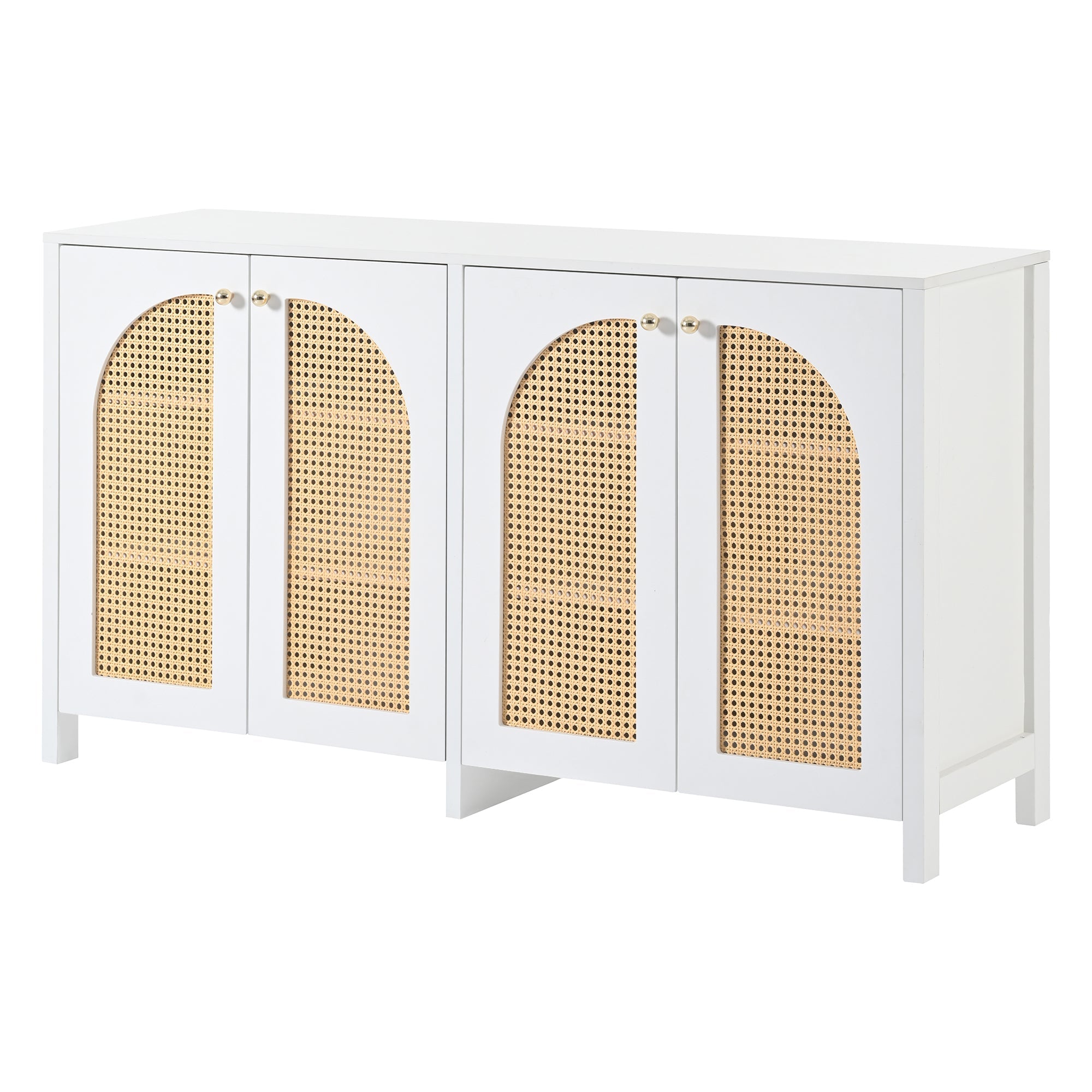 Logidon Modern dressoir 4 rotan deuren wit 145x40x80 cm