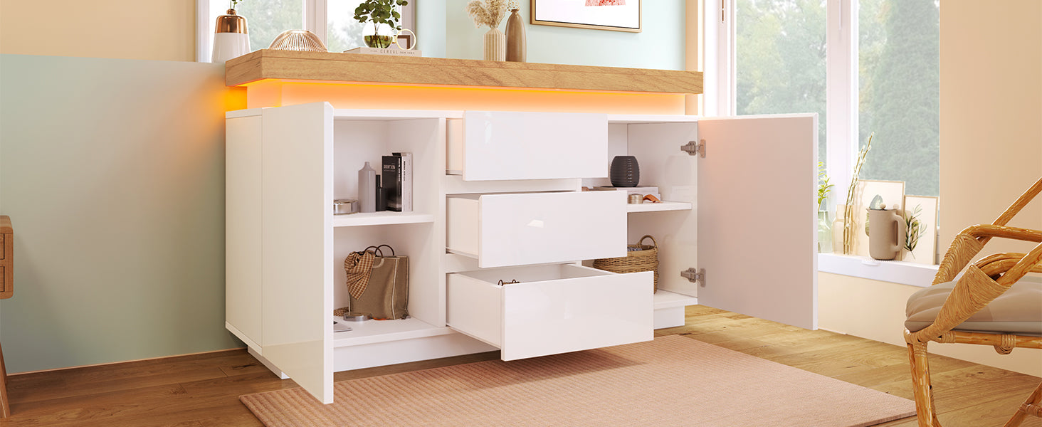 Logidon Wit Dressoir Met LED Verlichting 2 Deurs 3 Lades