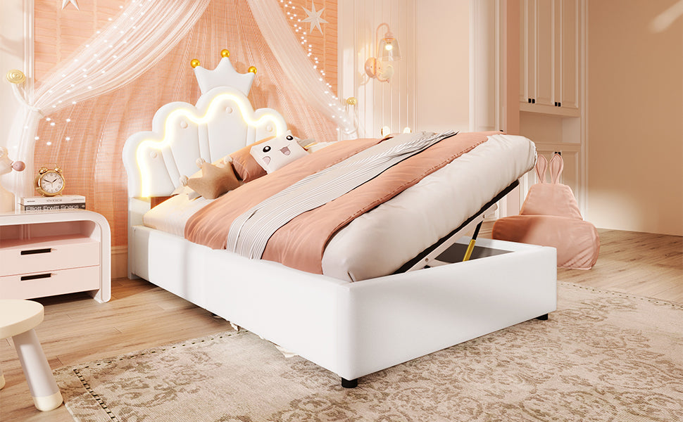 Logidon prinsessenbed 90x200 cm wit kunstleer LED-verlichting