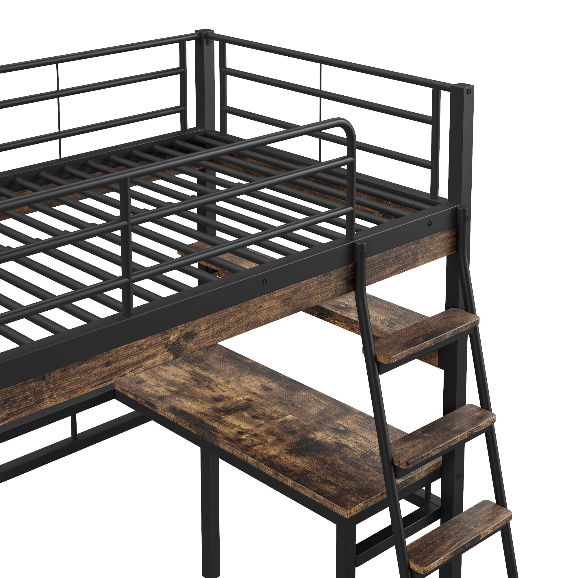 Logidon hoogslaper 90x200 cm met bureaurelingladder zwart