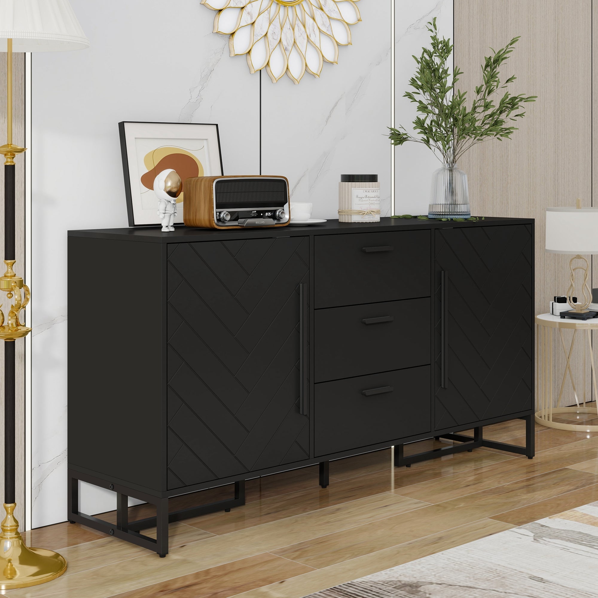 Logidon dressoir met visgraatmotief, 2 deuren en 3 lades