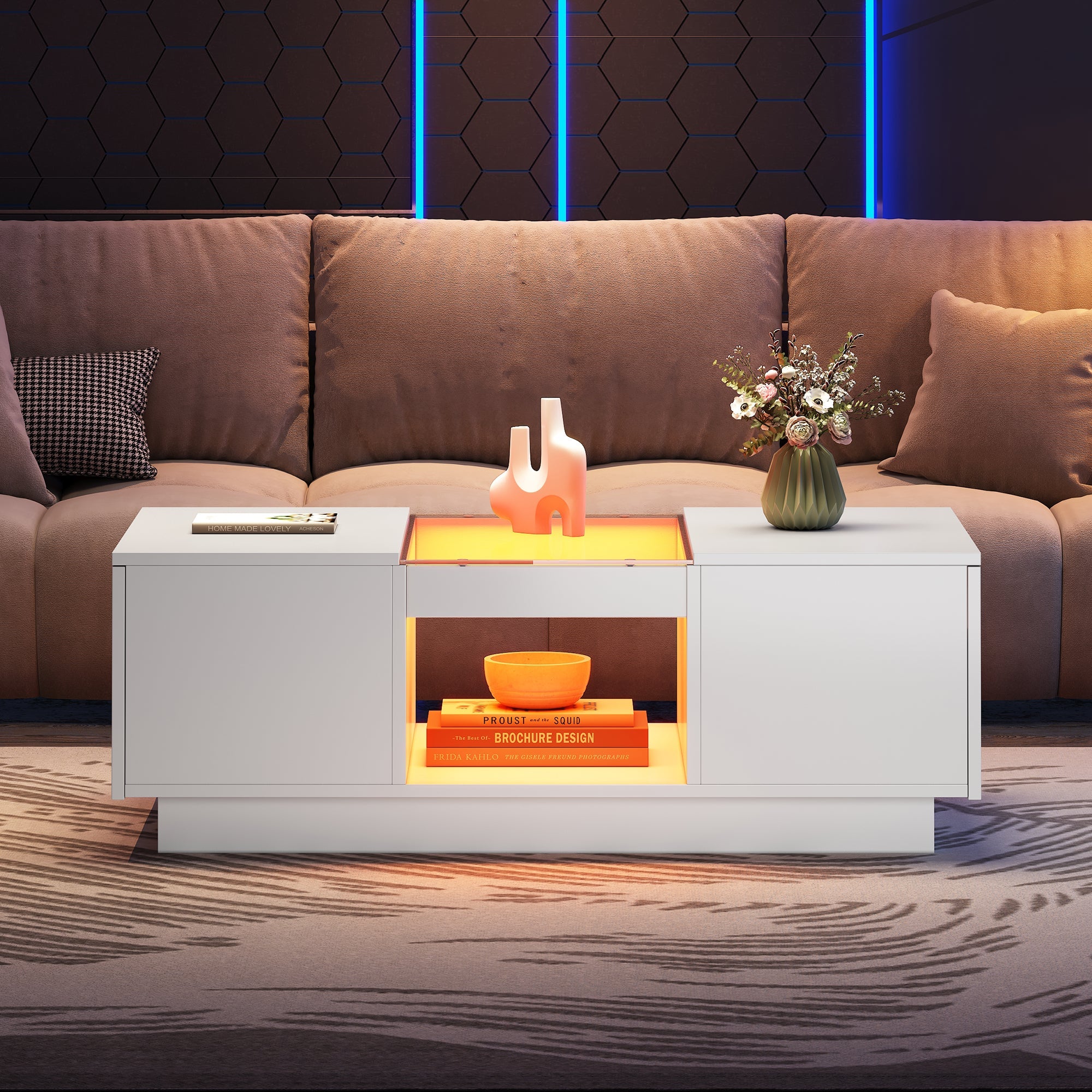 Logidon Witte Salontafel 100x50x35,5 cm Met Glazen Paneel LED