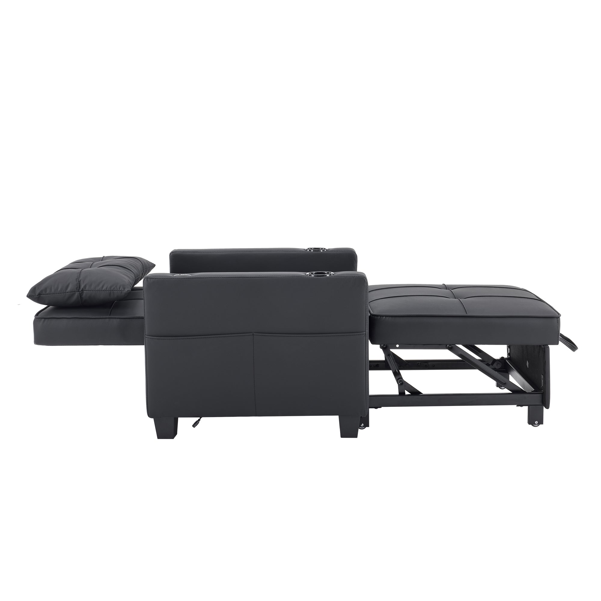 Logidon 3-in-1 uitschuifbare slaapbank, fauteuil, zwarte USB-bekerhouder