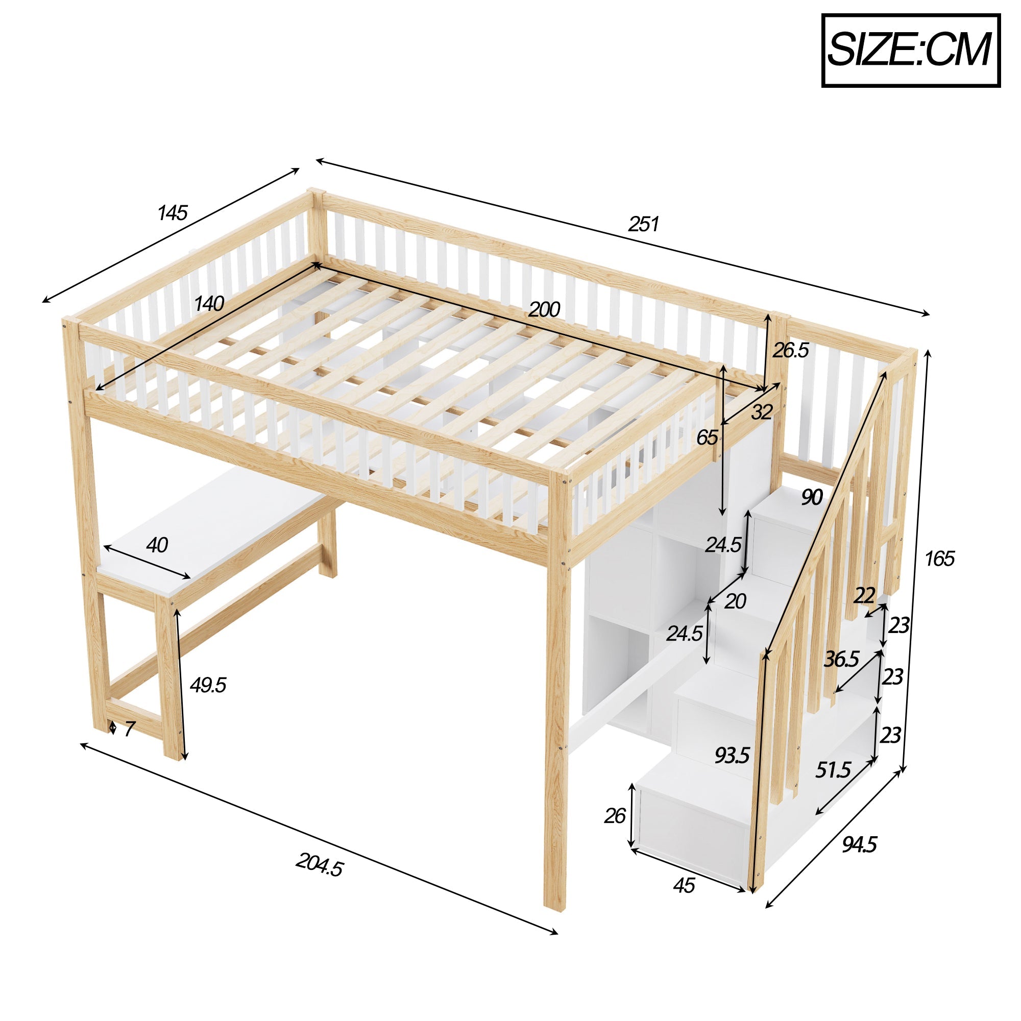 Logidon hoogslaper 140x200 cm met LED-verlichting wit en naturel