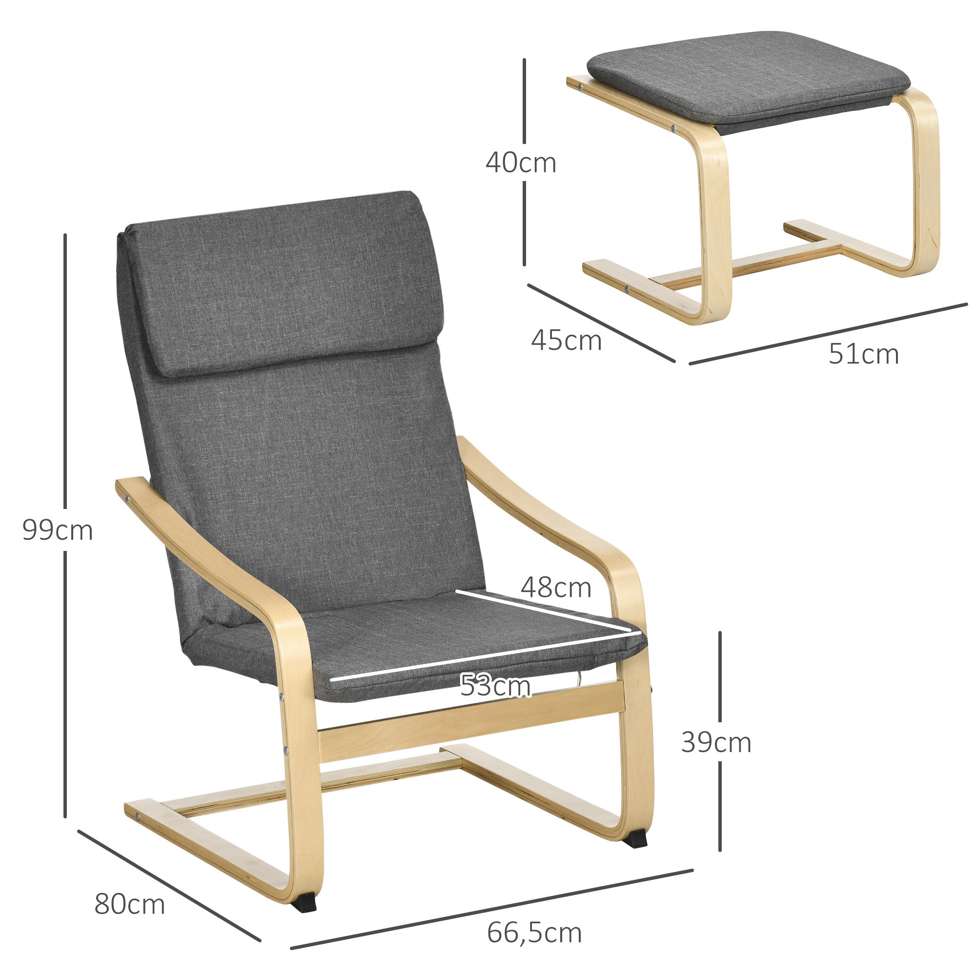 Logidon Relaxfauteuil Wing Chair Grijs met Voetenbank Linnenlook Stof