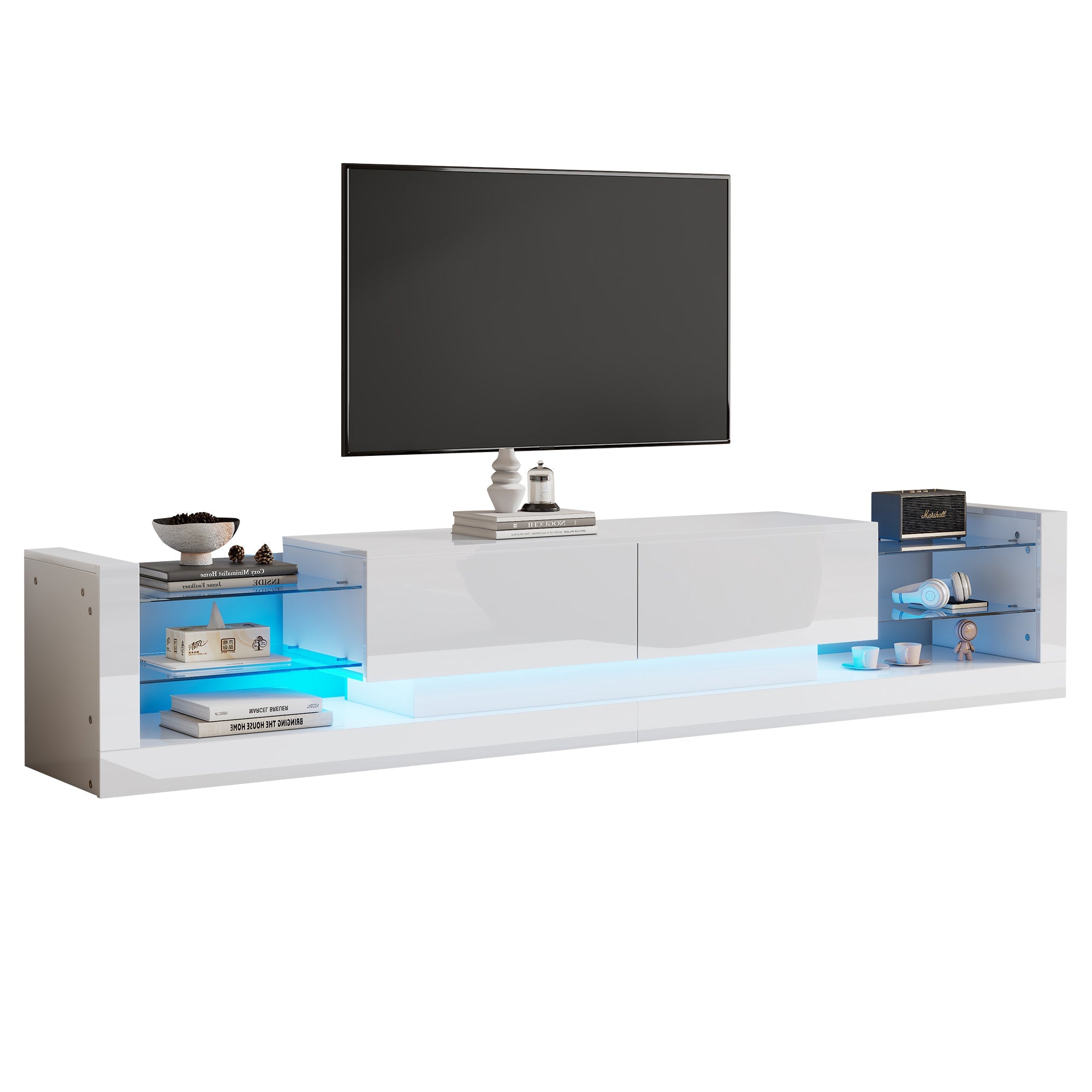 Logidon hoogglans TV-meubel met LED-verlichting 181 cm wit glazen front