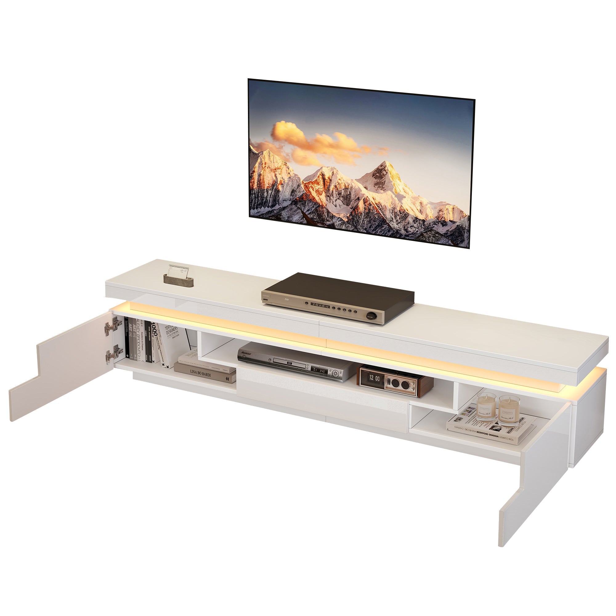 Logidon wit hoogglans LED lowboard 175x38x45 cm met 2 kasten