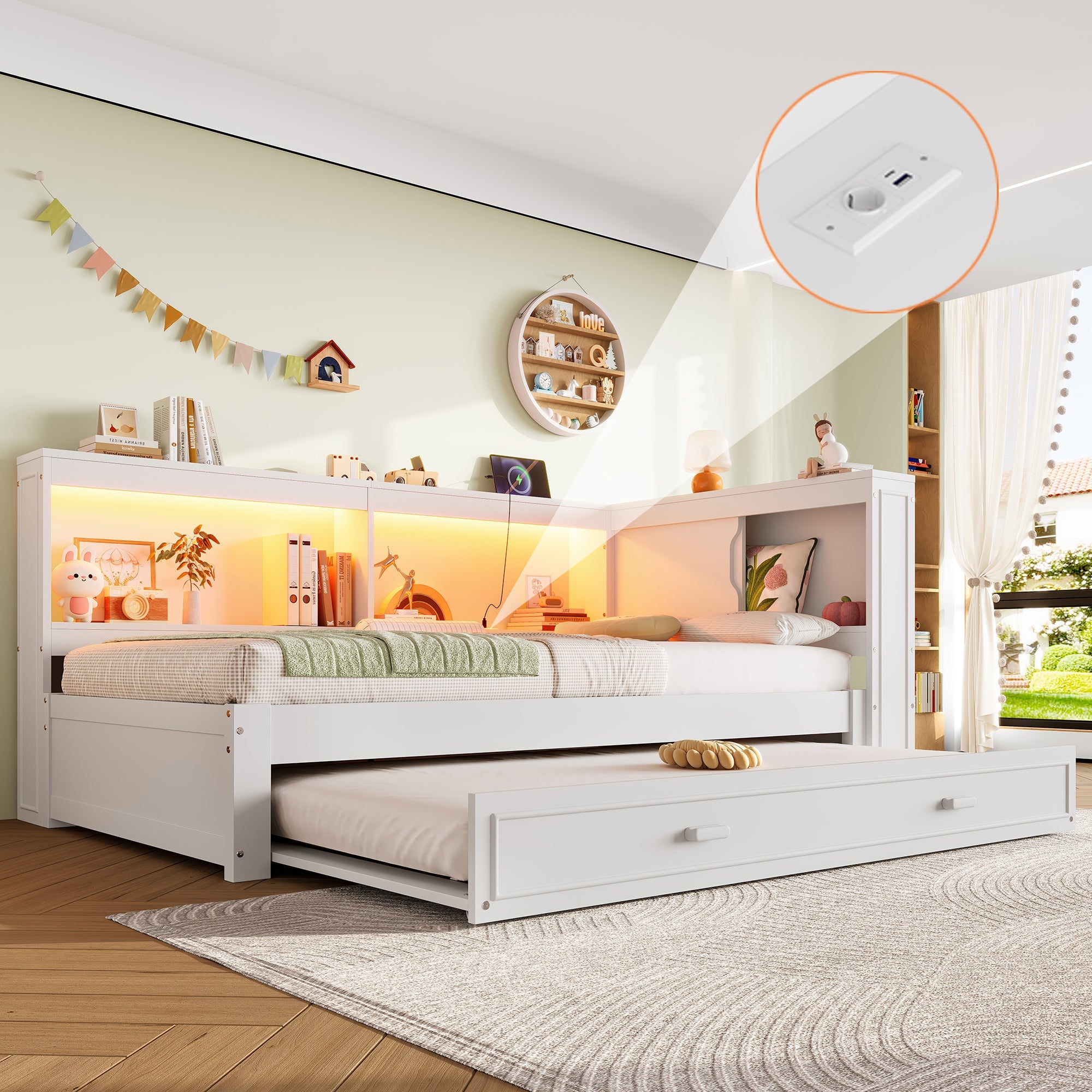 Logidon Dagbed 90x200 cm Wit Uitschuifbed Slaapbank USB LED