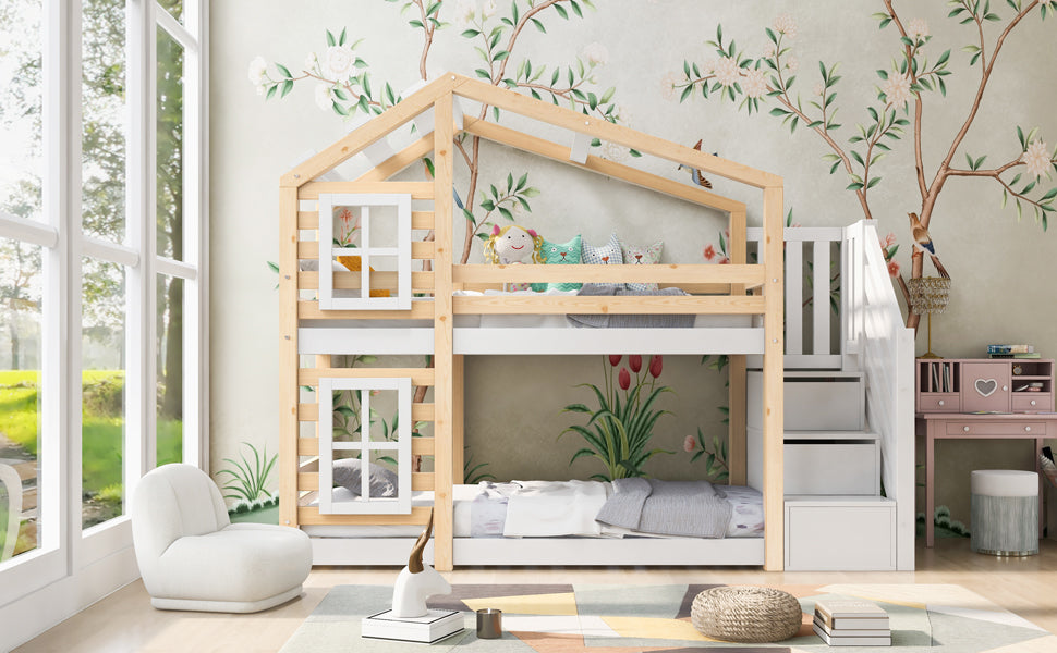 Logidon kinderbed boomhut 90x200 naturel wit valbeveiliging