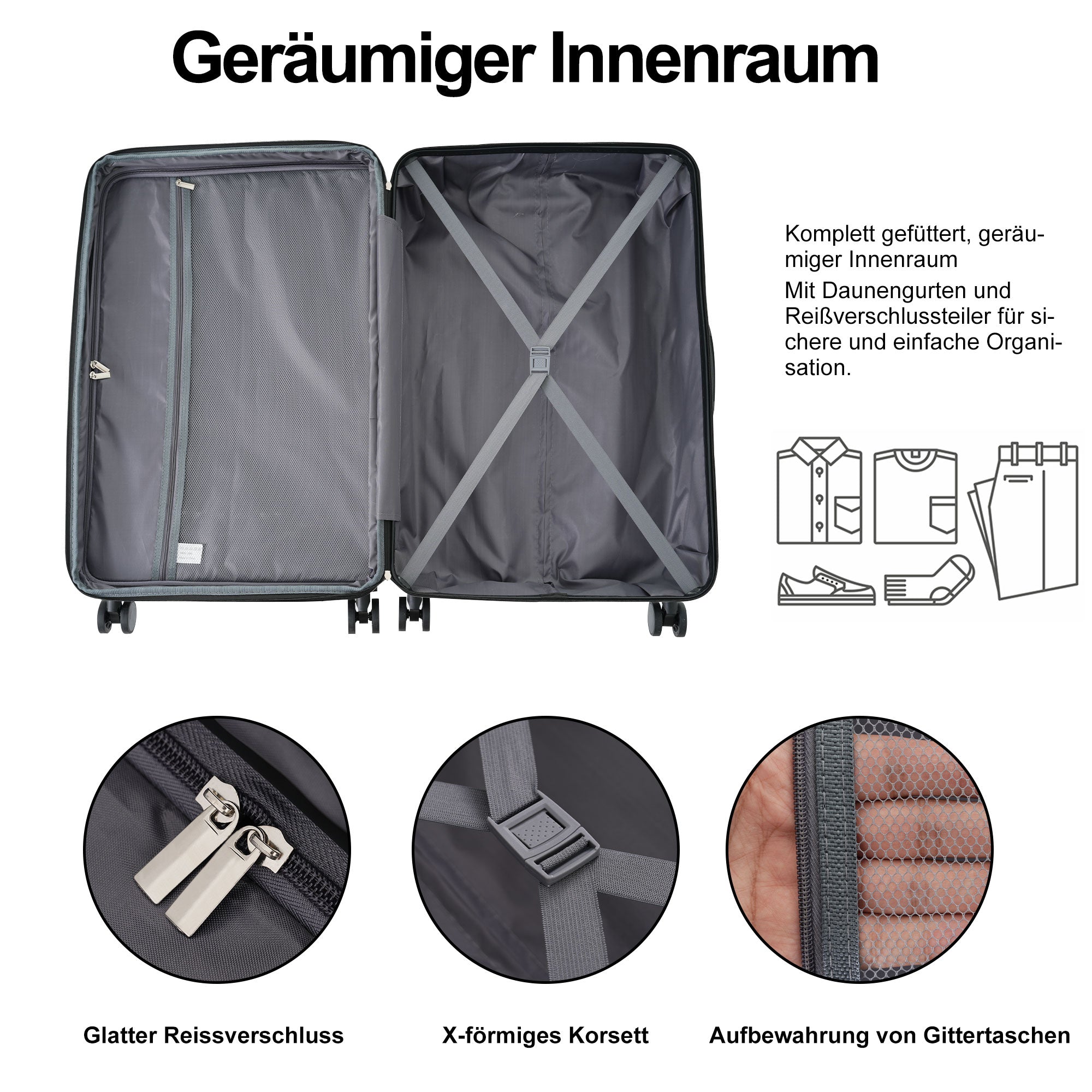 Logidon kofferset S-M-L-XL harde koffer 4 wielen beige