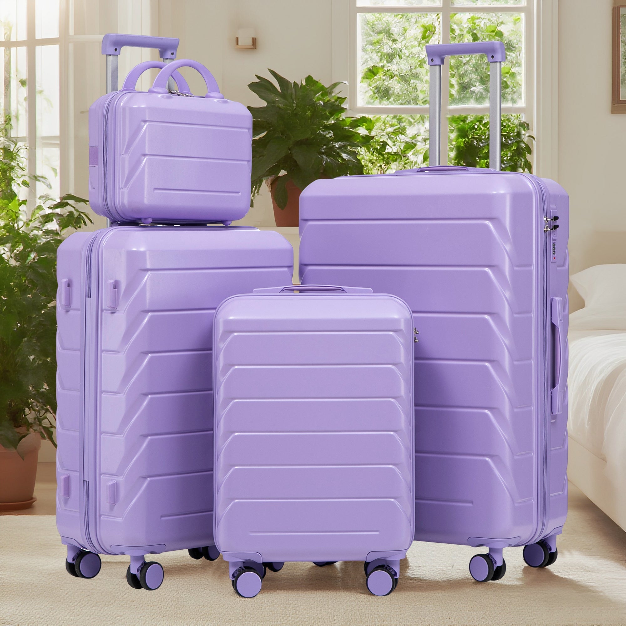 Logidon 4-delige ABS Spinnerkofferset Blauw Paars 14 19 24 28 Inch