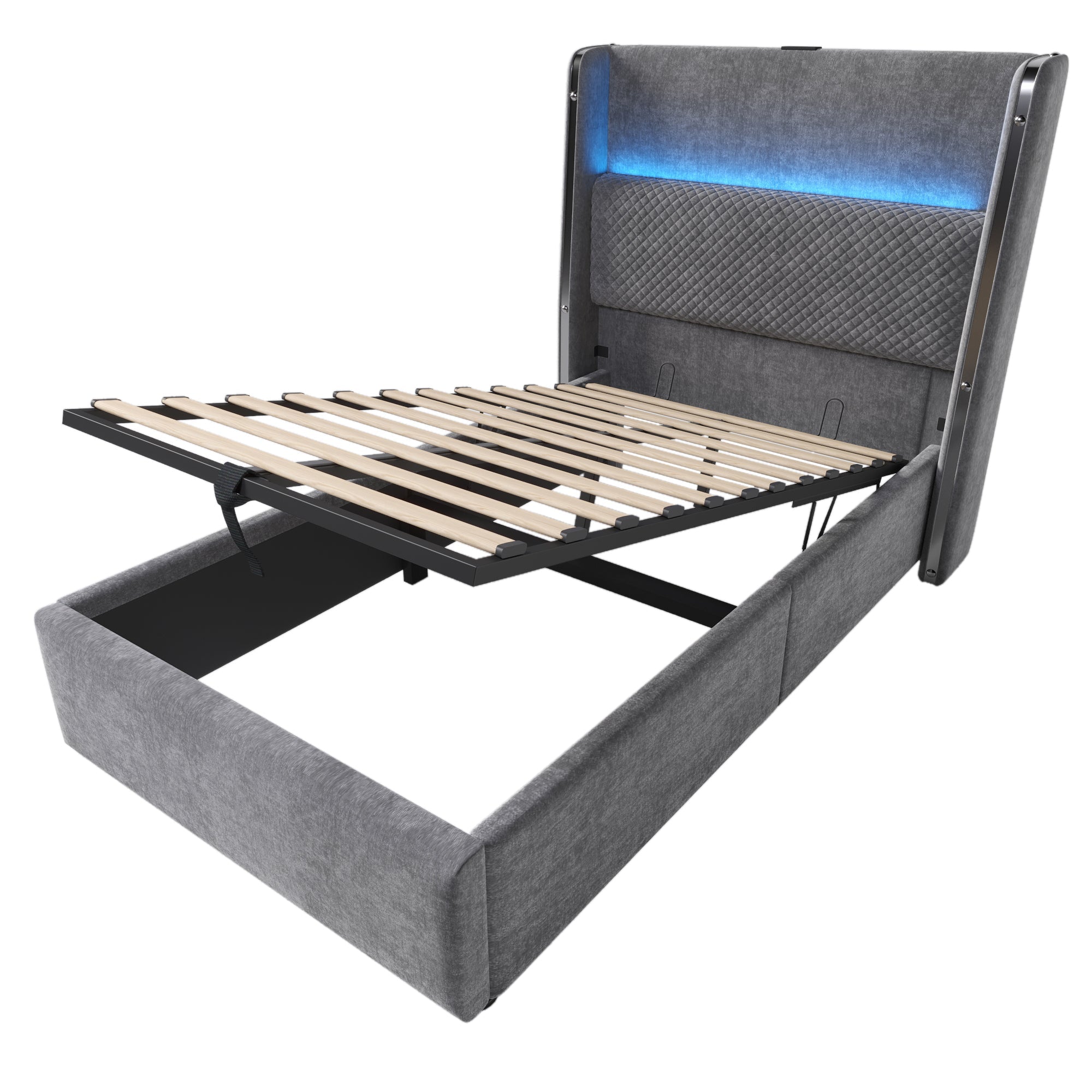 Logidon hydraulisch bed 90x200 grijs linnenlook met opbergruimte LED