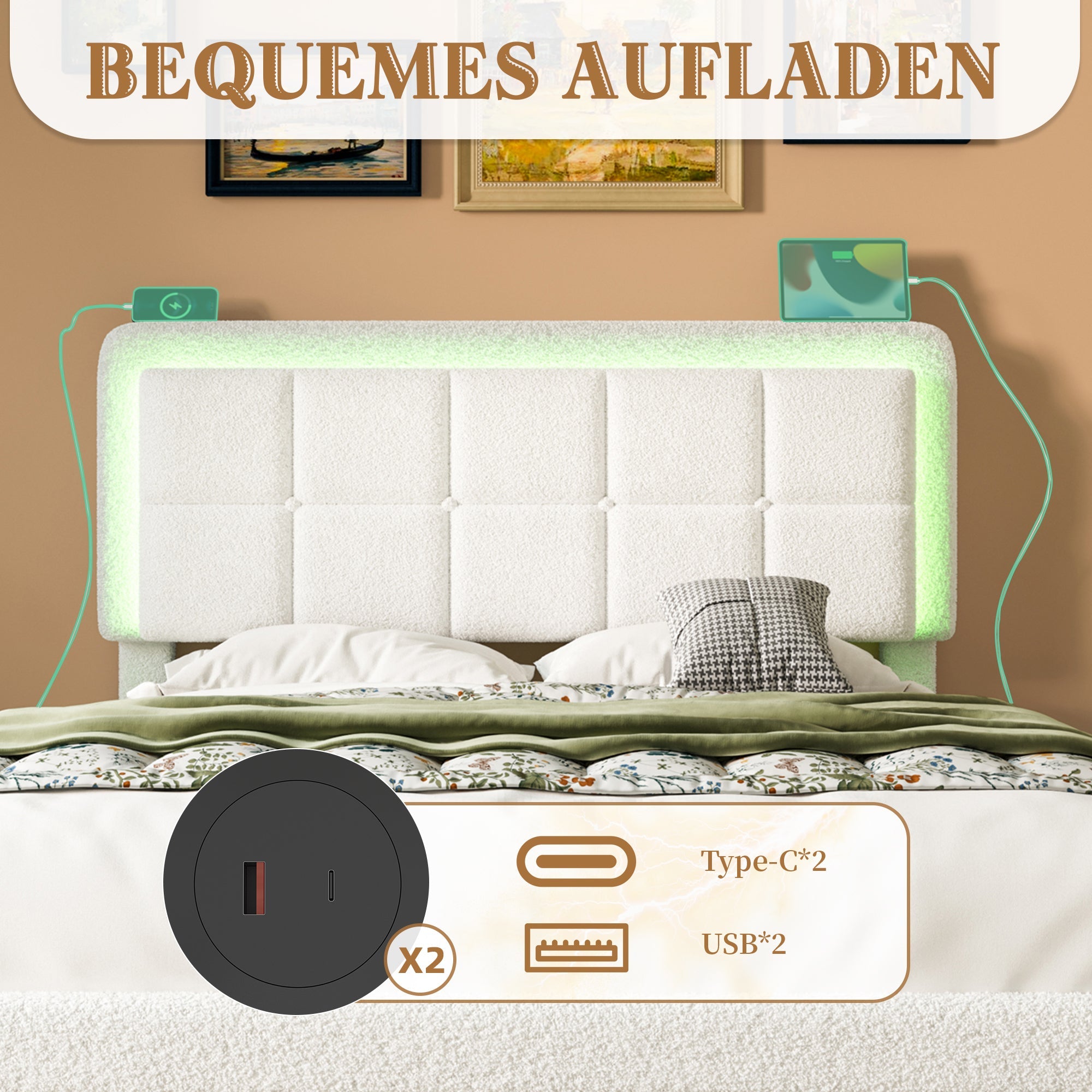 Logidon bedframe wit fluweel 160x200 cm met teddy fluwelen hoes