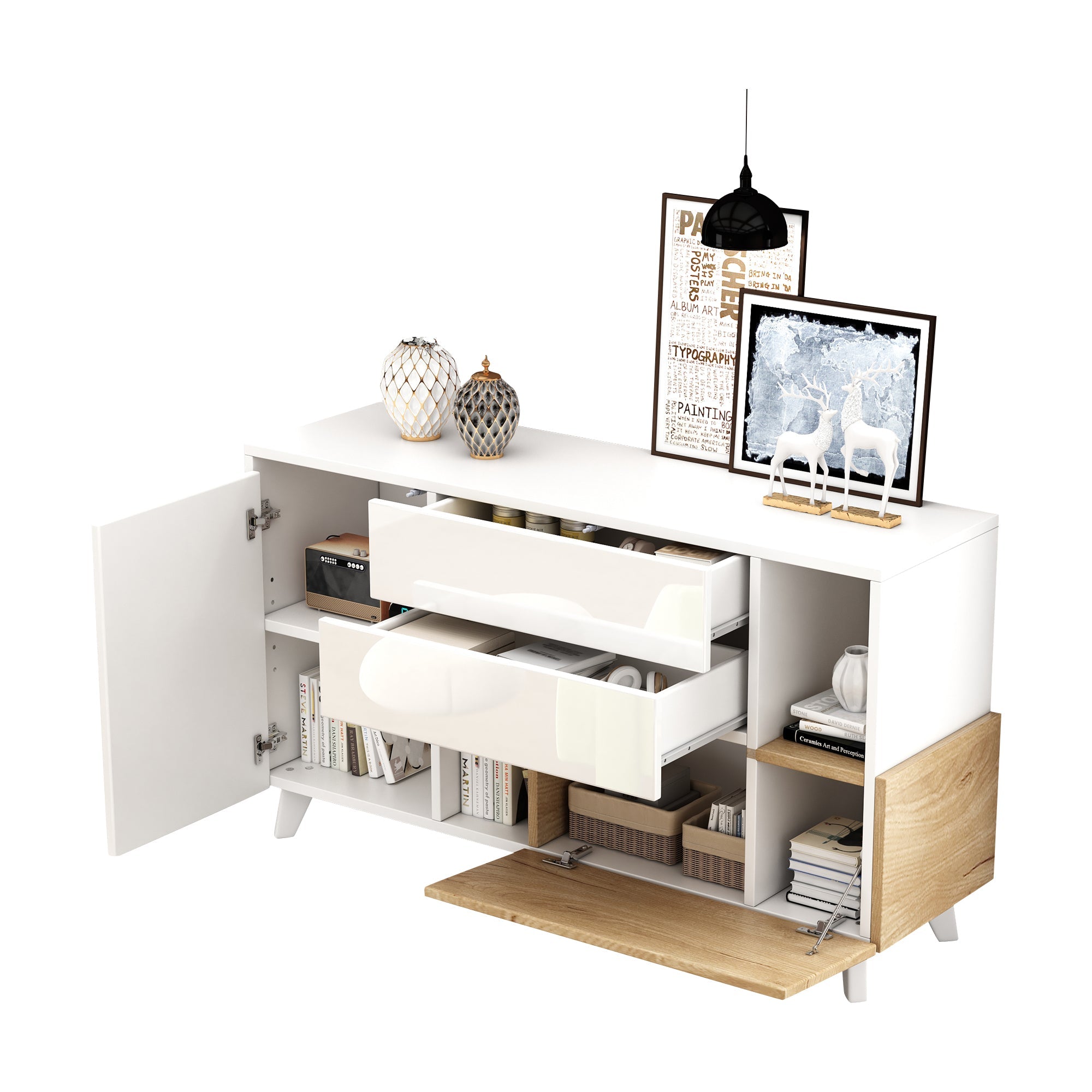 Logidon dressoir hoogglans wit 130x40x70 cm met opbergruimte