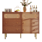 Logidon chest of drawers with 6 drawers walnut rattan front H90 W120 D40