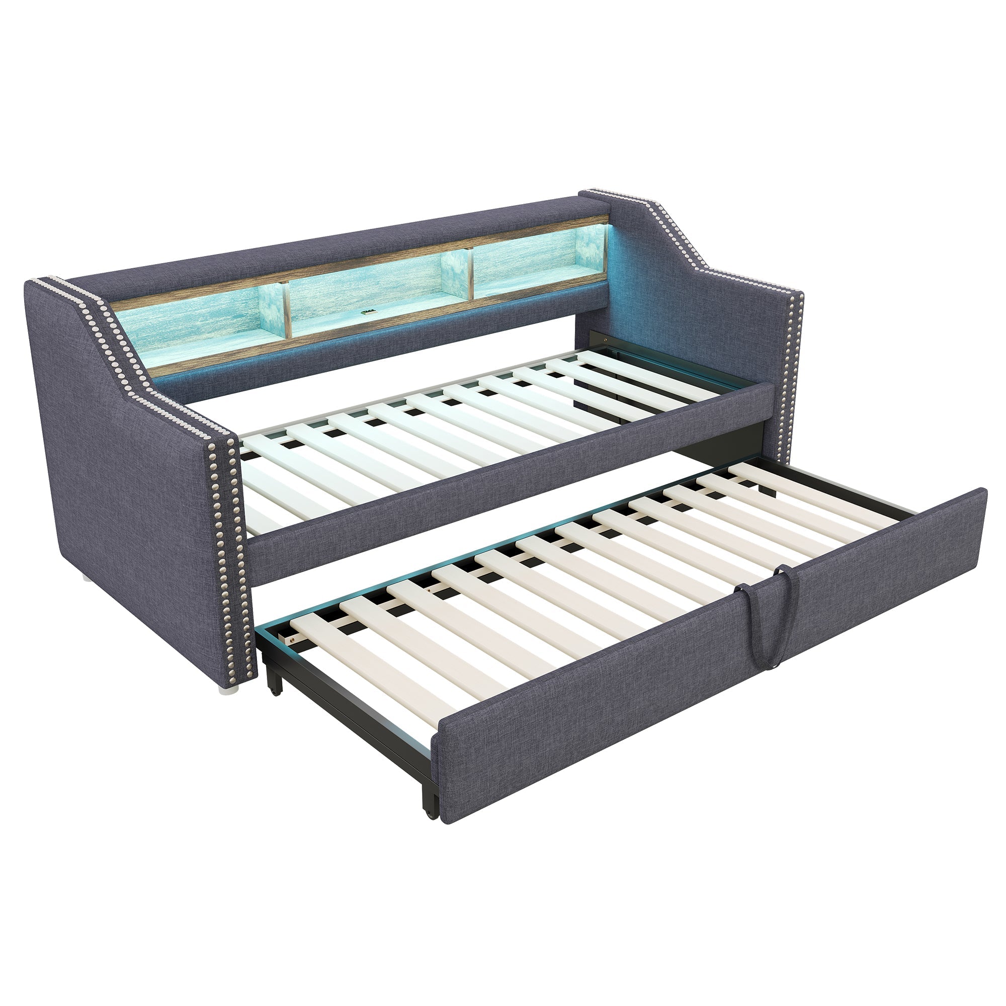 Logidon uitschuifbare slaapbank 90/180x190 cm donkergrijs LED USB