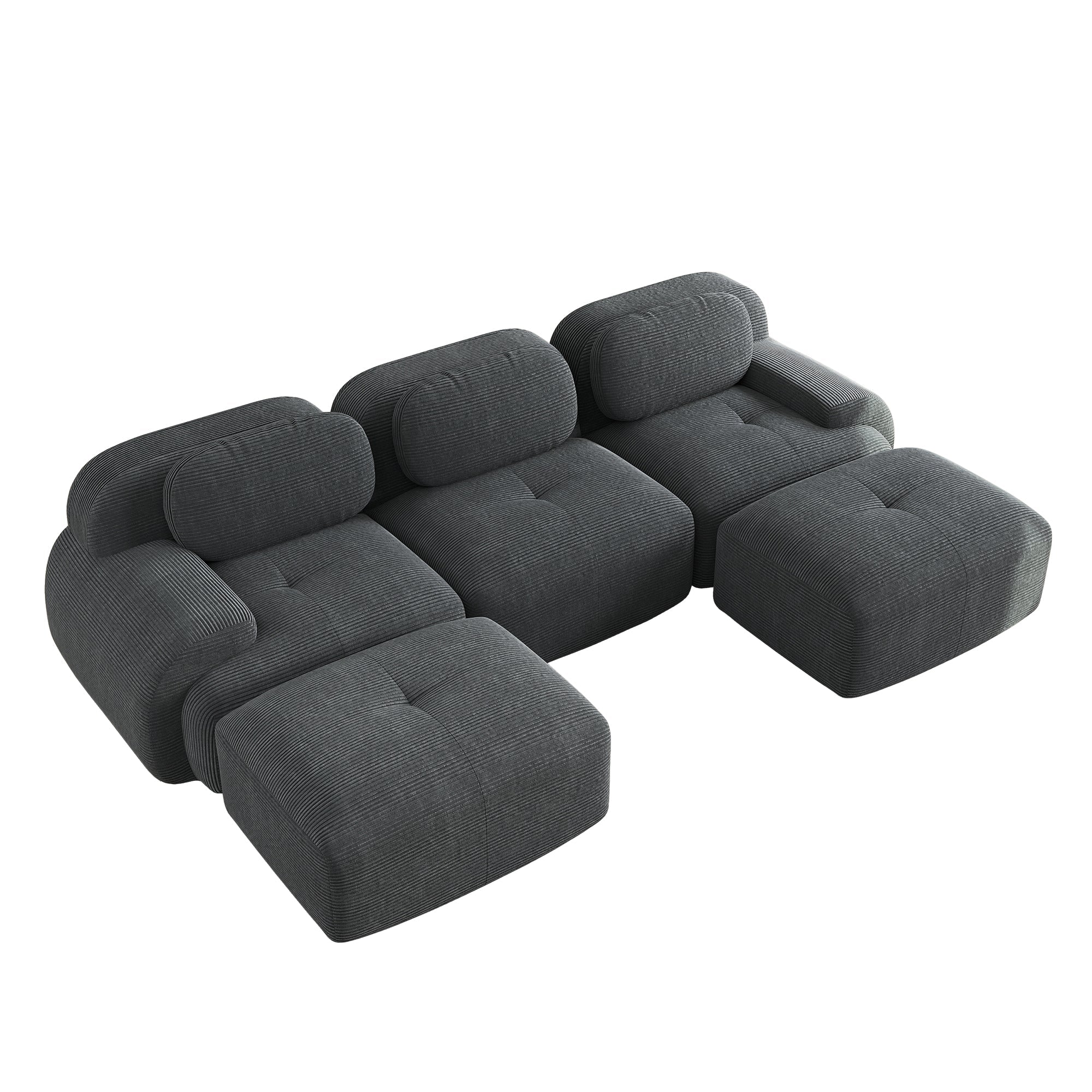 Logidon Modular U Sofa Cord Fabric Gray Non-Slip Pet Friendly