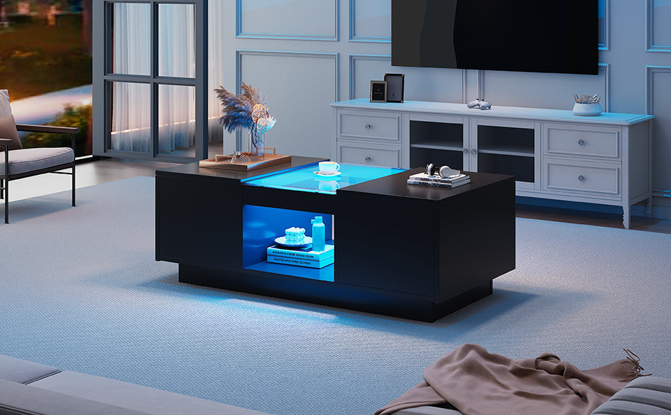 Logidon Zwarte salontafel 100x50x35,5 cm glaspanelen LED