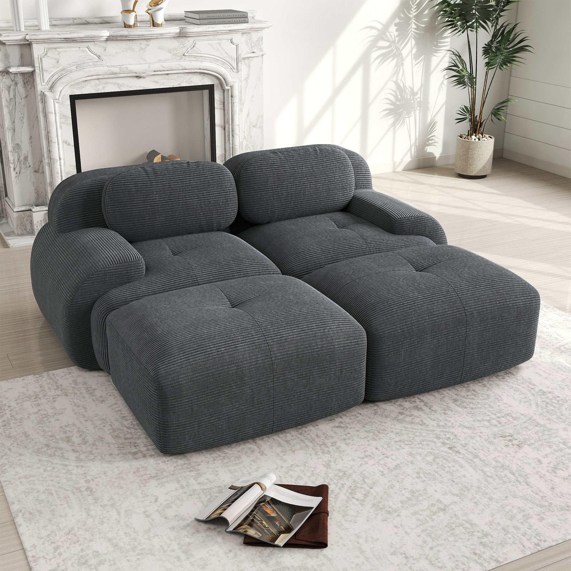Logidon 2-zitsbank van corduroy grijze modulaire chaise longue