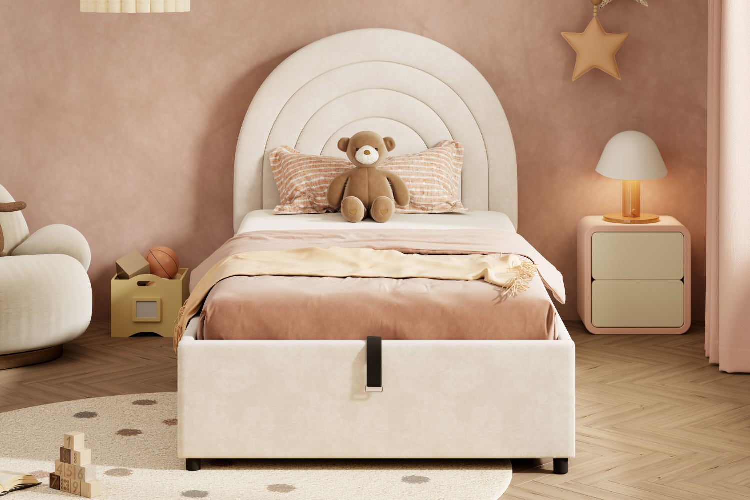 Logidon gestoffeerd bed 90x200 beige fluweel met lattenbodem
