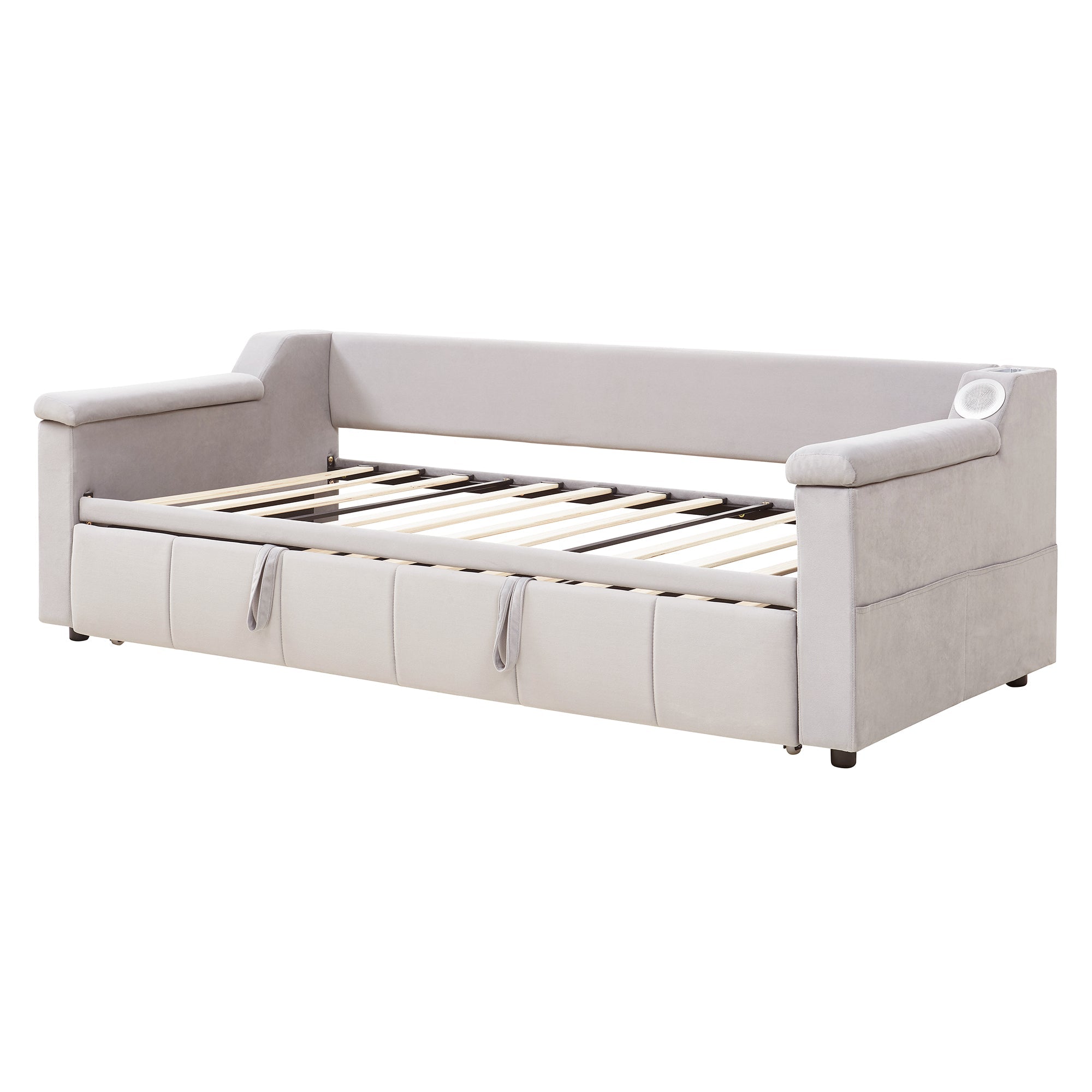 Logidon slaapbank gestoffeerd bed 90/180x190 beige fluweel Bluetooth
