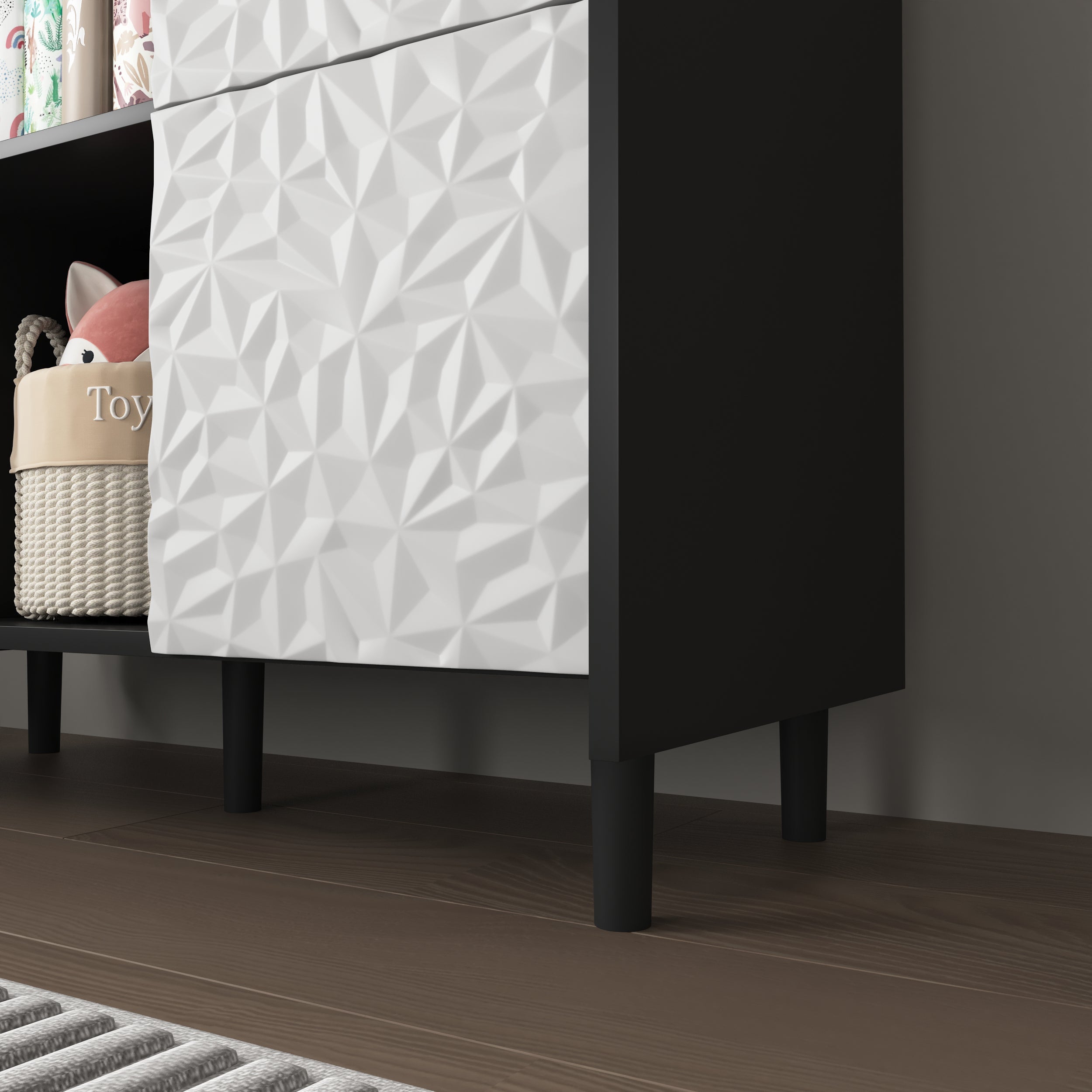 Logidon Dressoir Buffetkast 90 cm Blauw Wit Geometrische Fronten