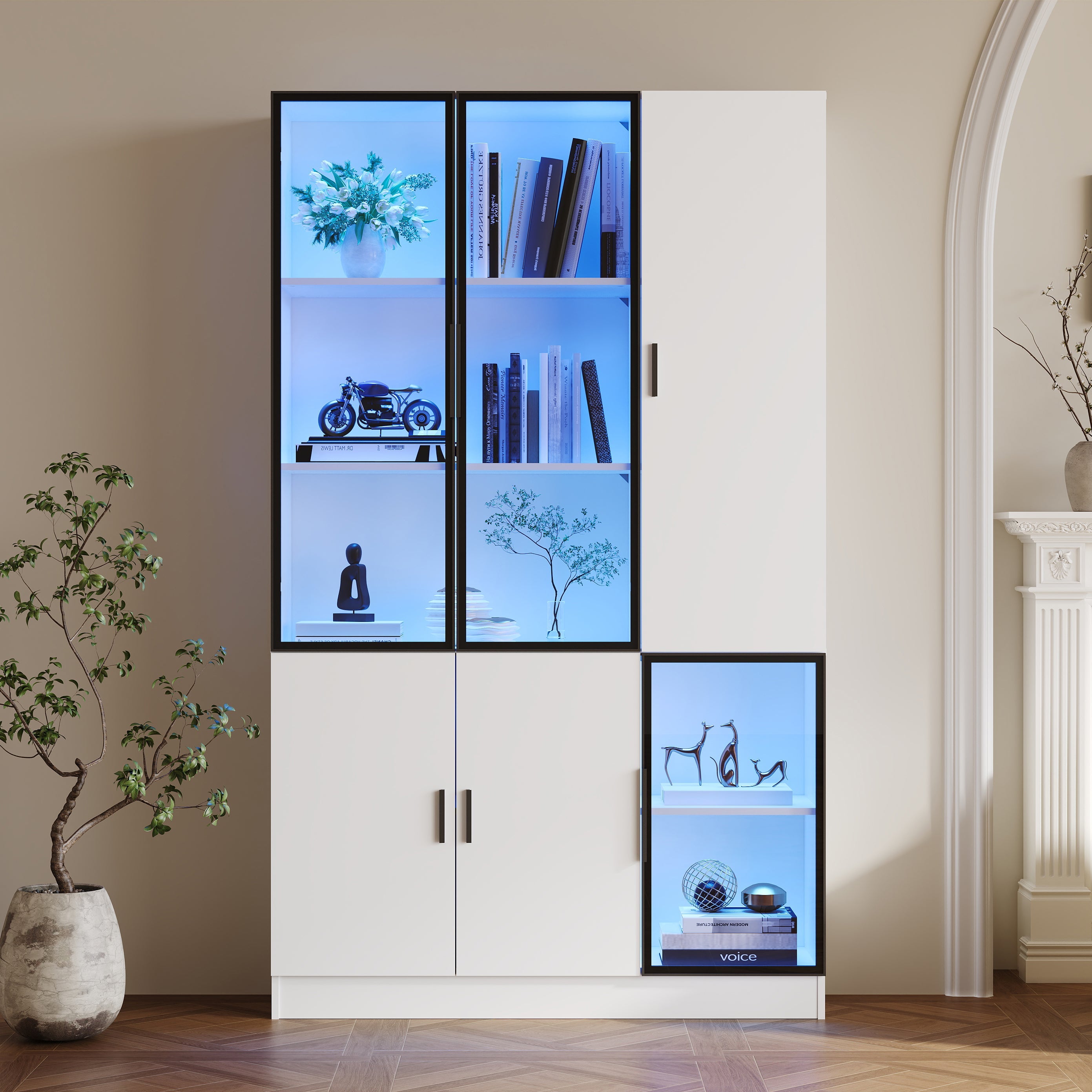 Logidon vitrinekast 120x35x200 cm wit met glazen deuren LED