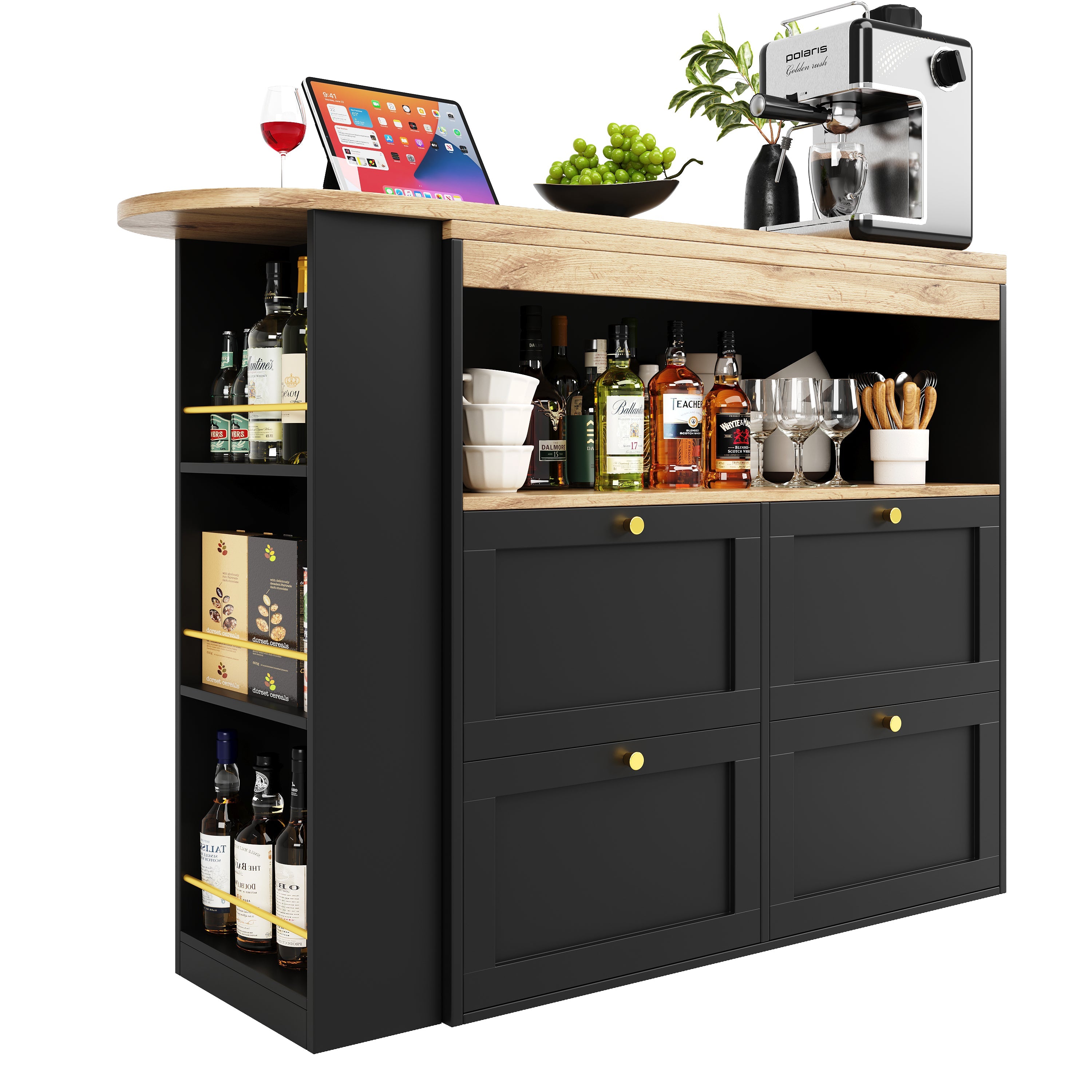 Logidon 360 graden draaibare eetbar zwart 138 cm - 4 lades