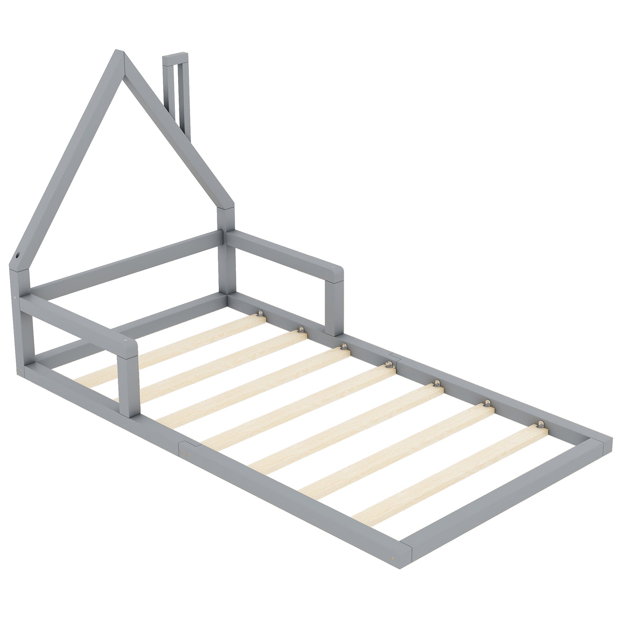 Logidon children's bed 90x200 cm flat bed house shape gray solid wood