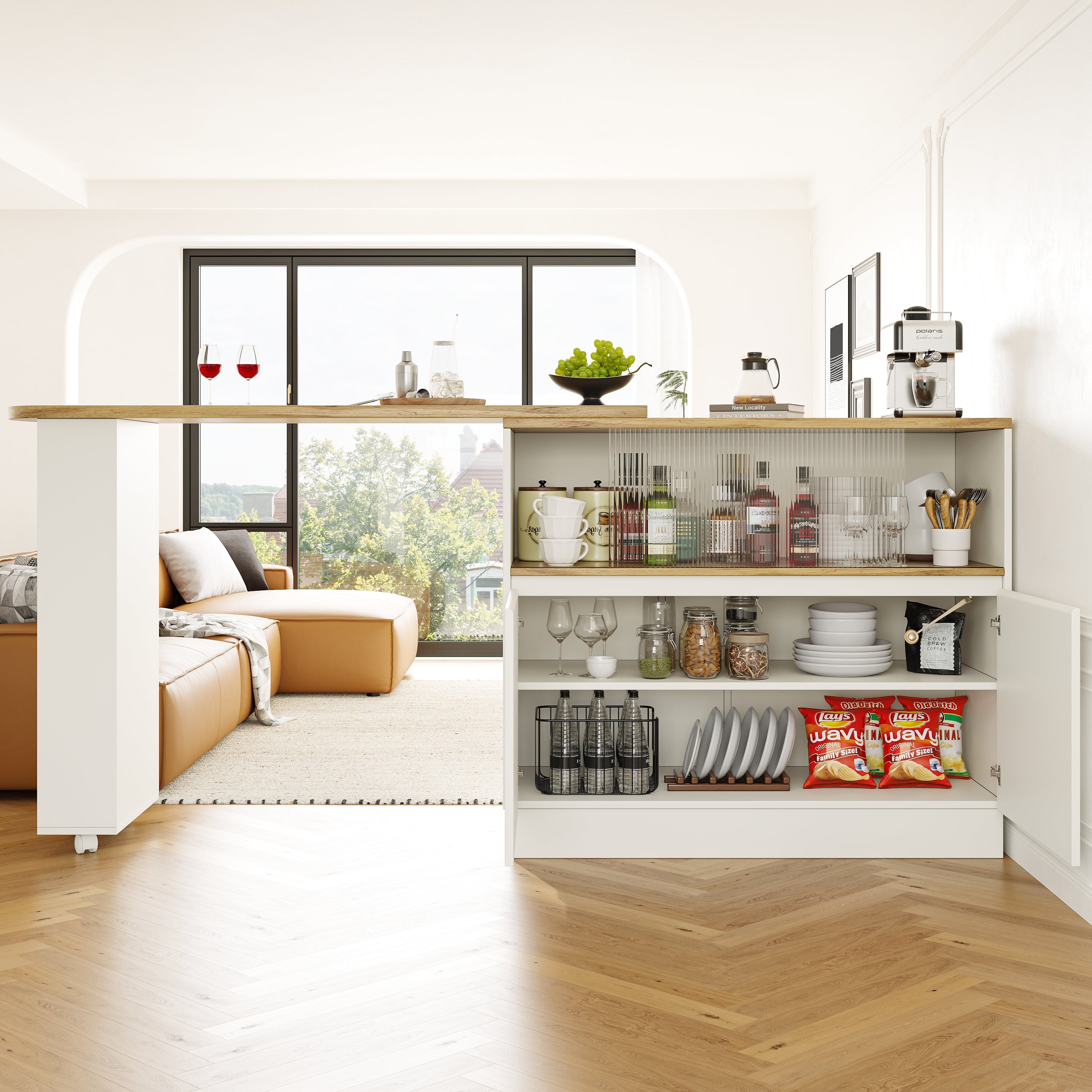Logidon 360° draaibaar dressoir wit 90×45×100 cm glazen schuifdeur