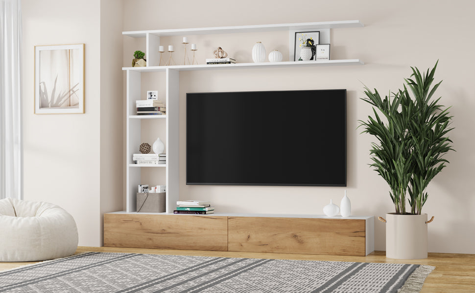 Logidon TV wandmeubel 180 cm wit houtlook met vitrinekasten