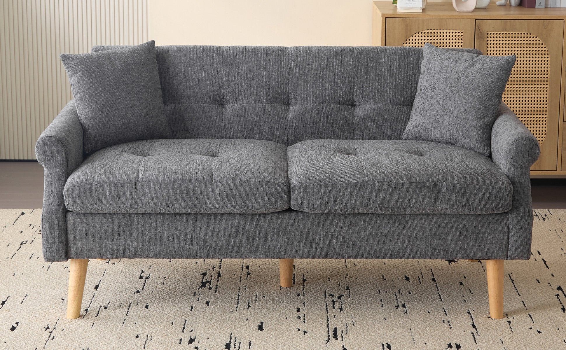 Logidon Modern Design Bank Grijze Chenille Stof 2 Zits 162 cm