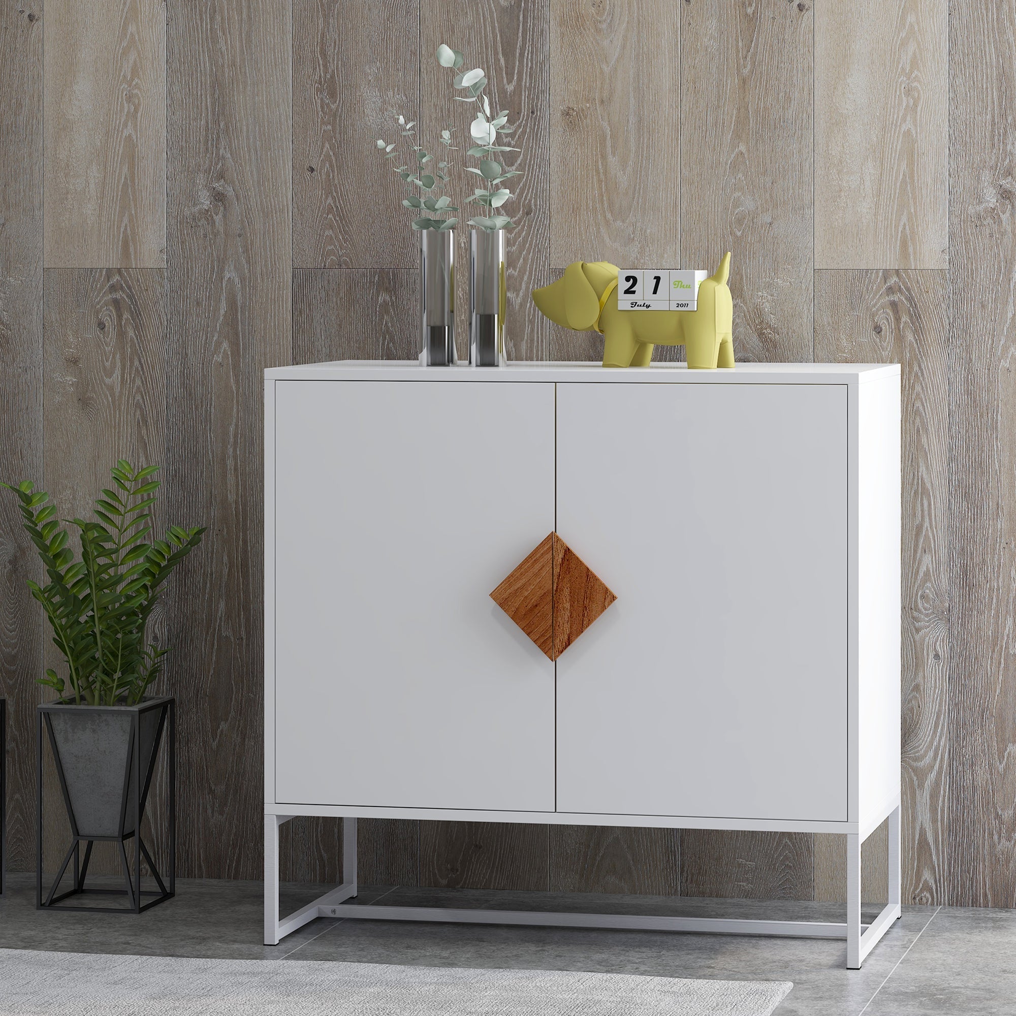 Logidon Wit Dressoir MDF 2 Deuren met Vierkante Handgrepen 80x40x75 cm