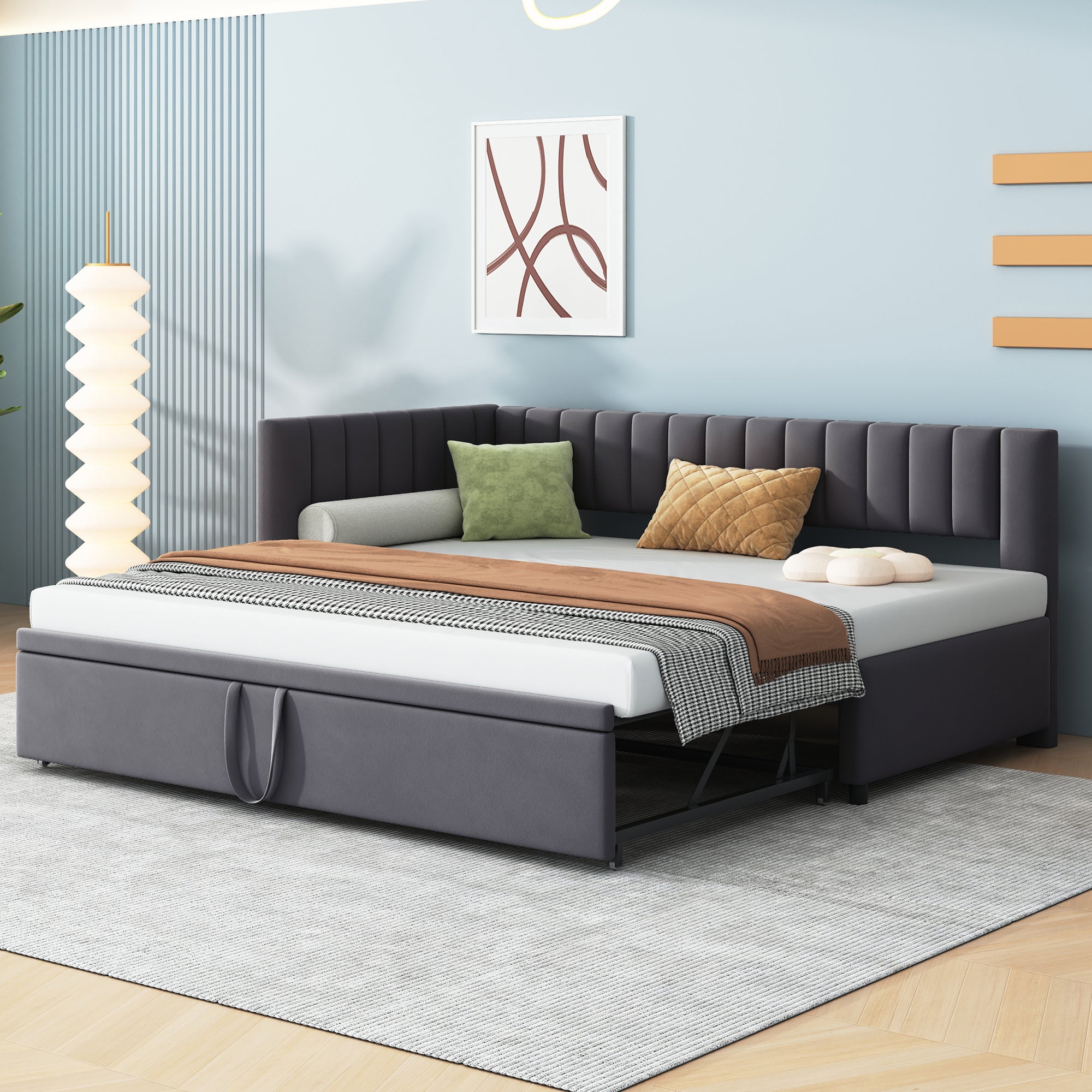 Logidon sofa bed L shape with pull-out bed 90/180x200 cm velvet gray