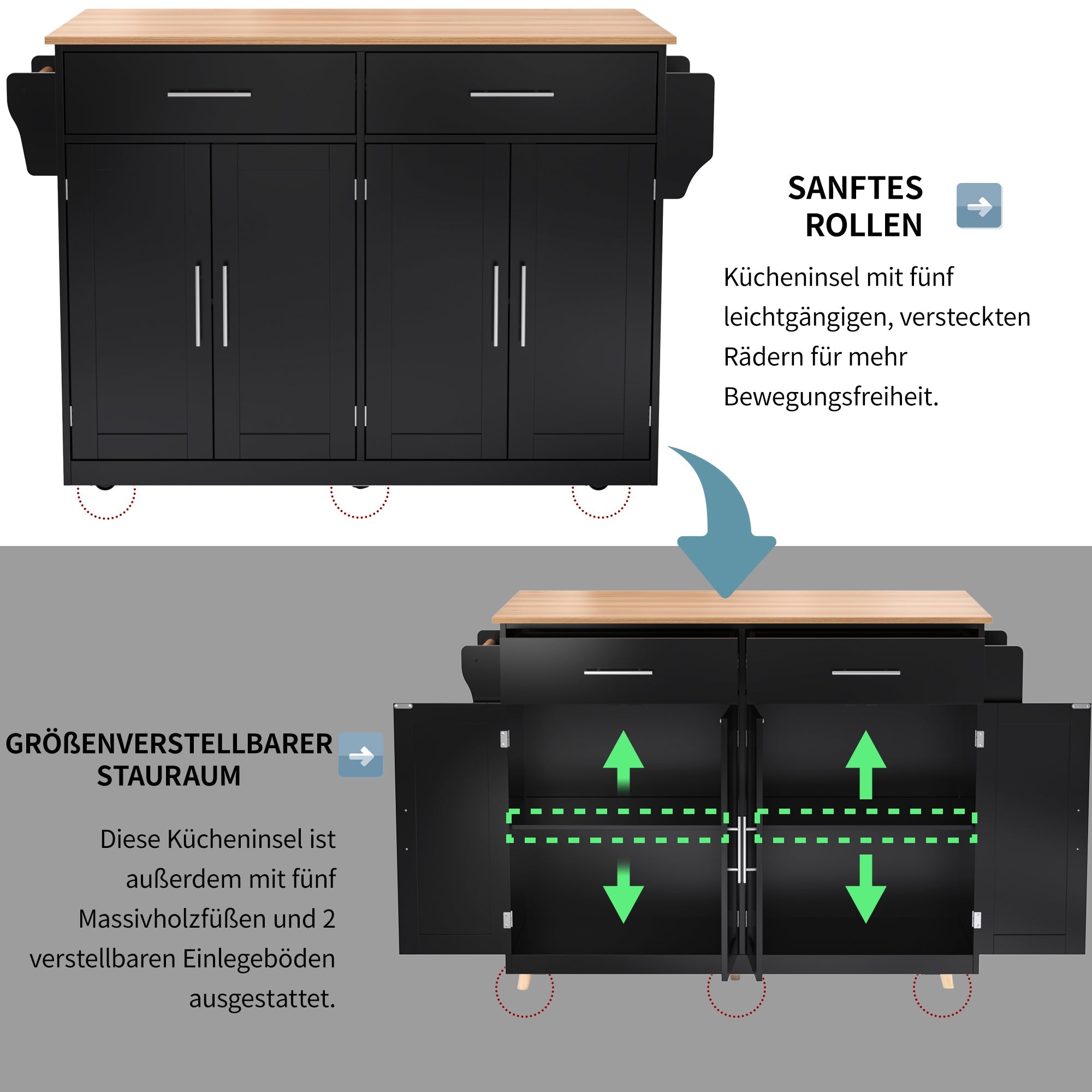 Logidon serving trolley with folding table top black 120x46x91 cm