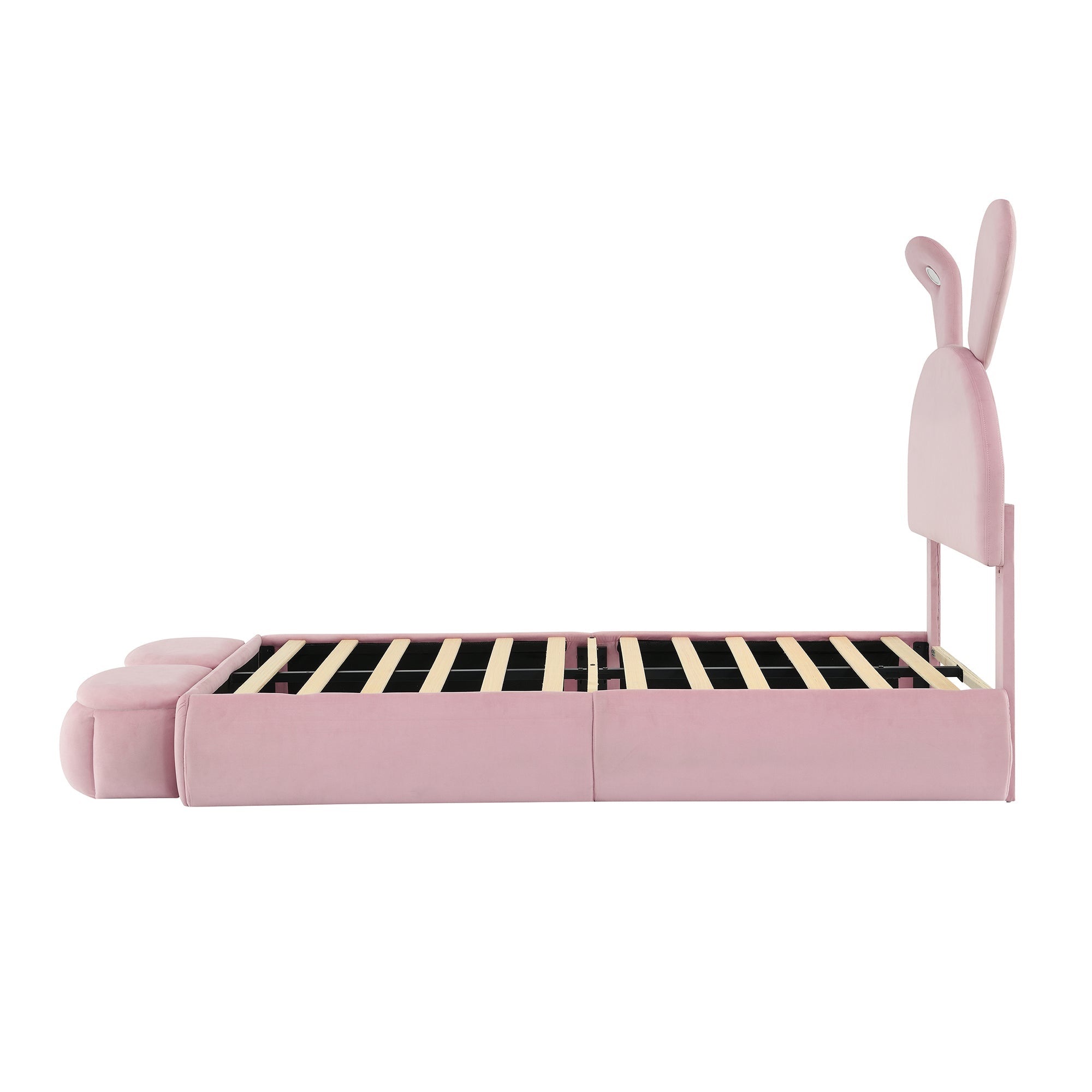Logidon Upholstered Bed Rabbit Ears Pink 90x200 cm With Adjustable Brightness