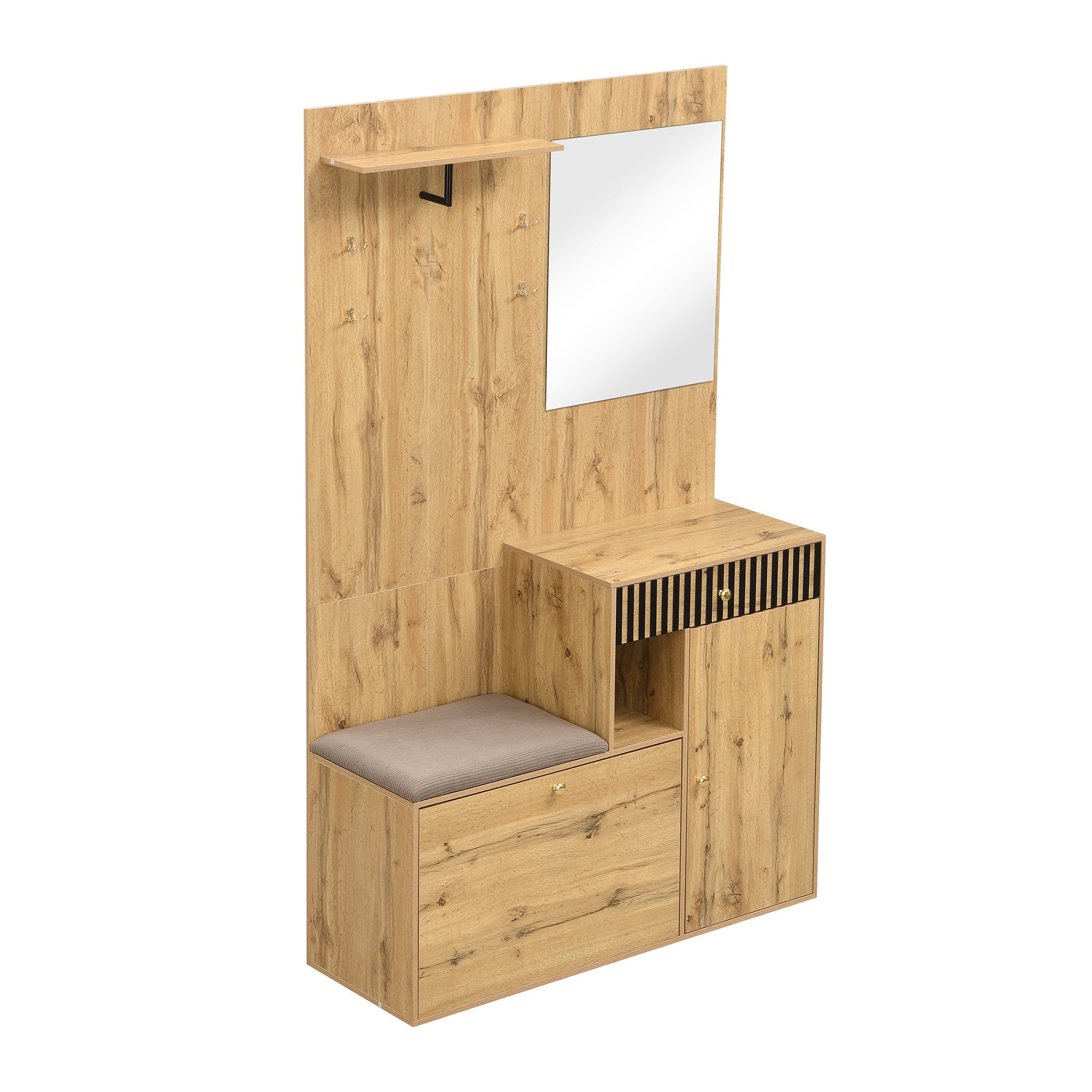Logidon kledingkastset compacte kledingkast 110x185,5x37 cm natuurlijke MDF spiegel