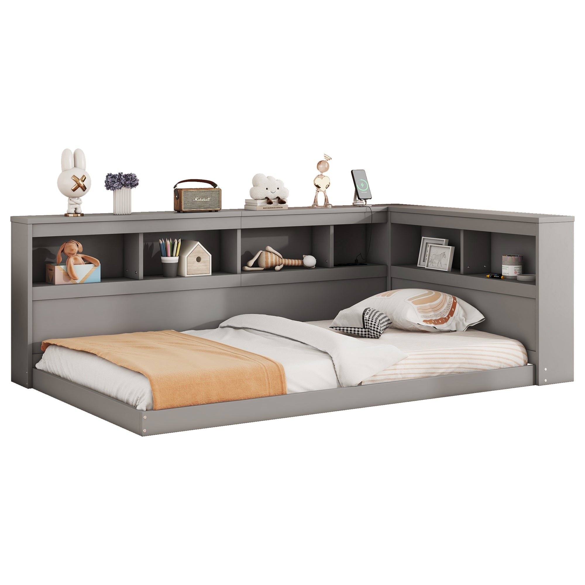 Logidon daybed 90x200 grijs inclusief stopcontact en USB lattenbodem