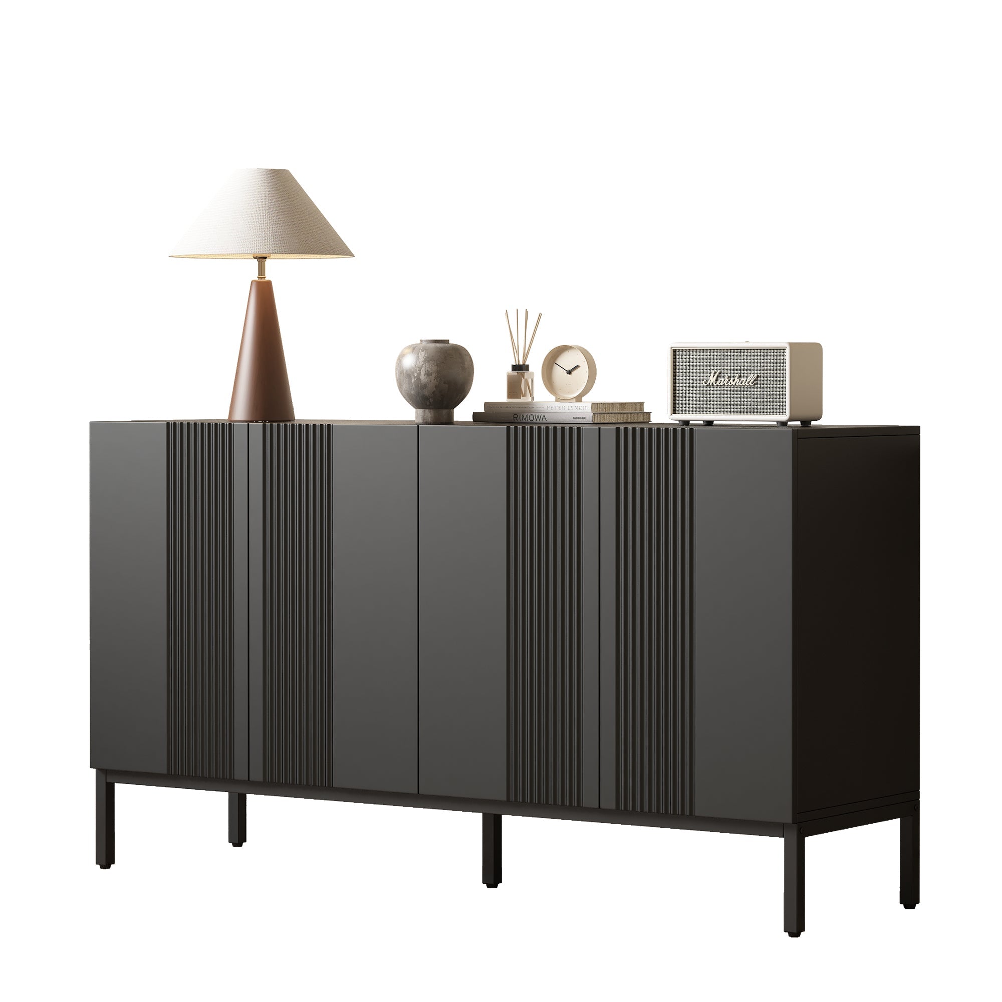 Logidon Modern Dressoir 4-deurs Greeploos Zwart 145x41x80 cm