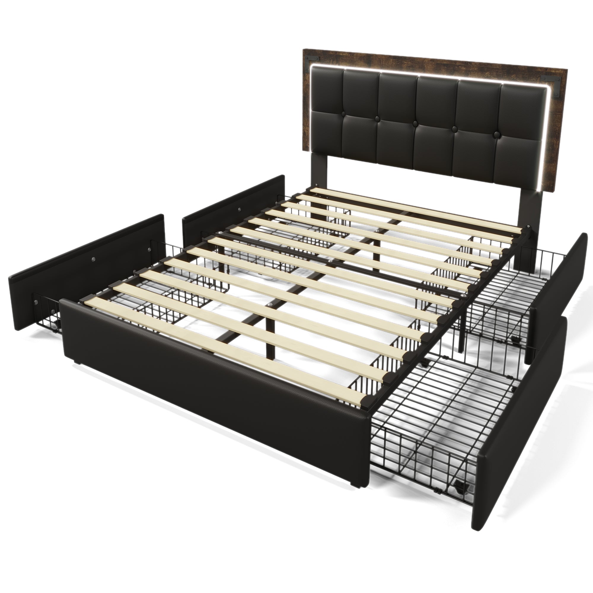 Logidon bedframe 160x200cm met LED-strip en 4 lades zwart