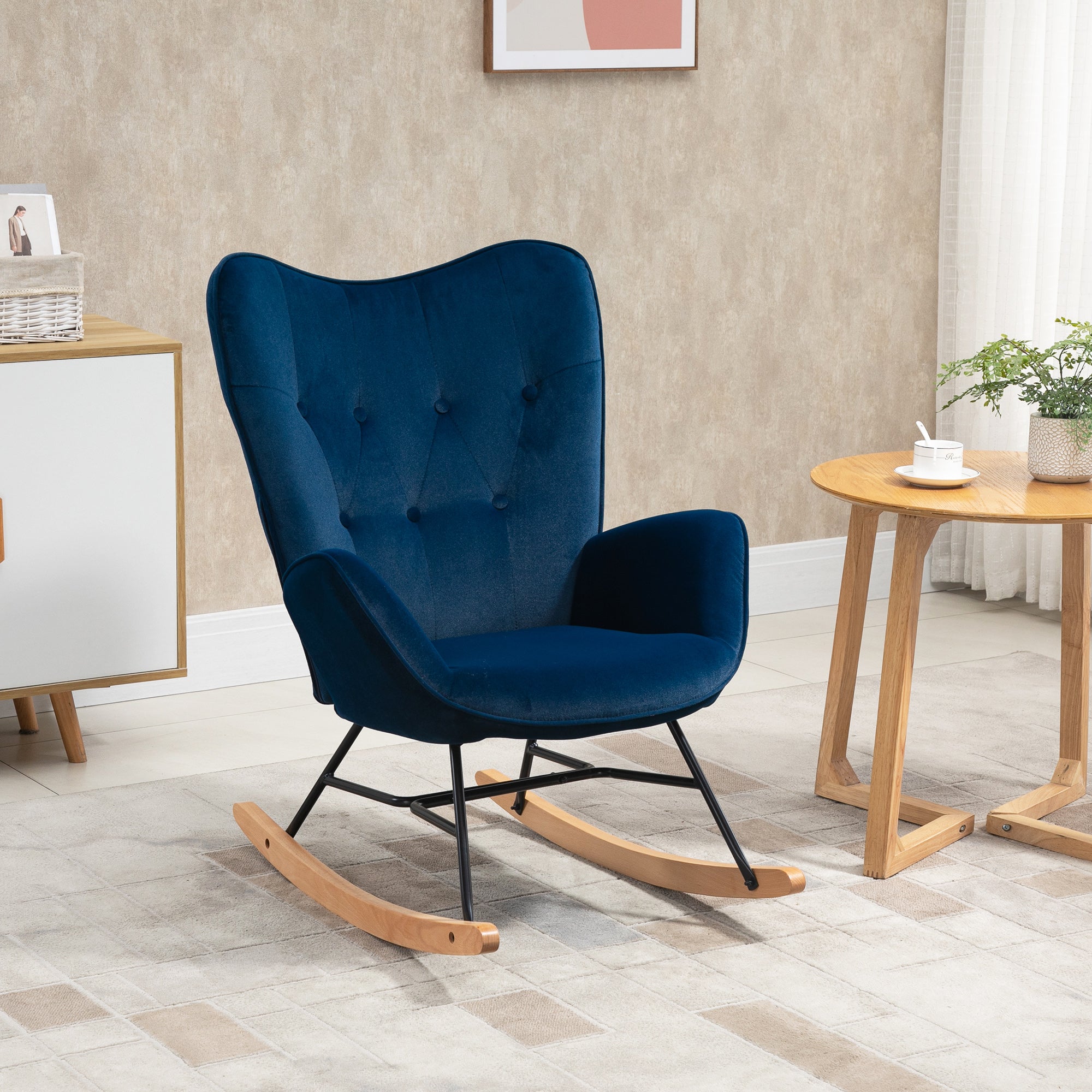 Logidon Schommelstoel met Oren Blauw Fluweel Heerlijk zitcomfort