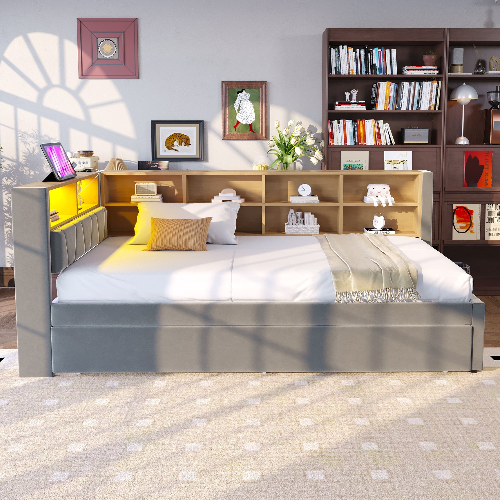 Logidon slaapbank 90x200 met uitschuifbaar bed 90x190 LED-verlichting