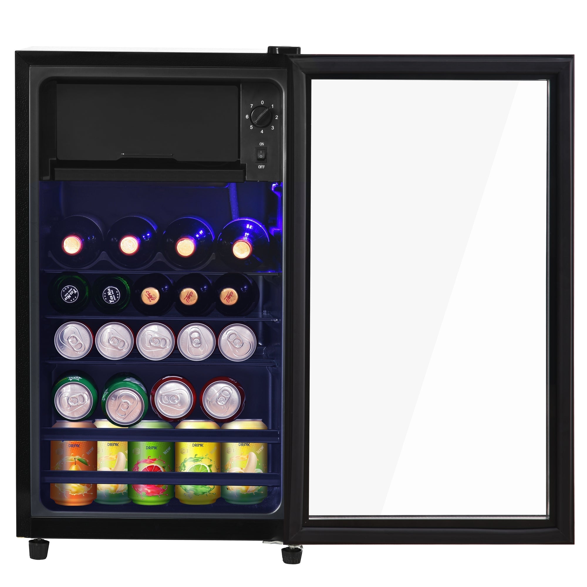 Logidon 76L minikoelkast Zwart 70L koelgedeelte, 6L vriesgedeelte, LED
