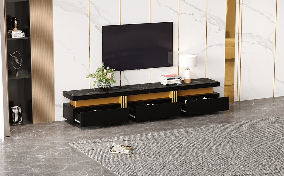 Logidon Zwarte tv-wandmeubelset 2 tv-kast salontafel marmerlook