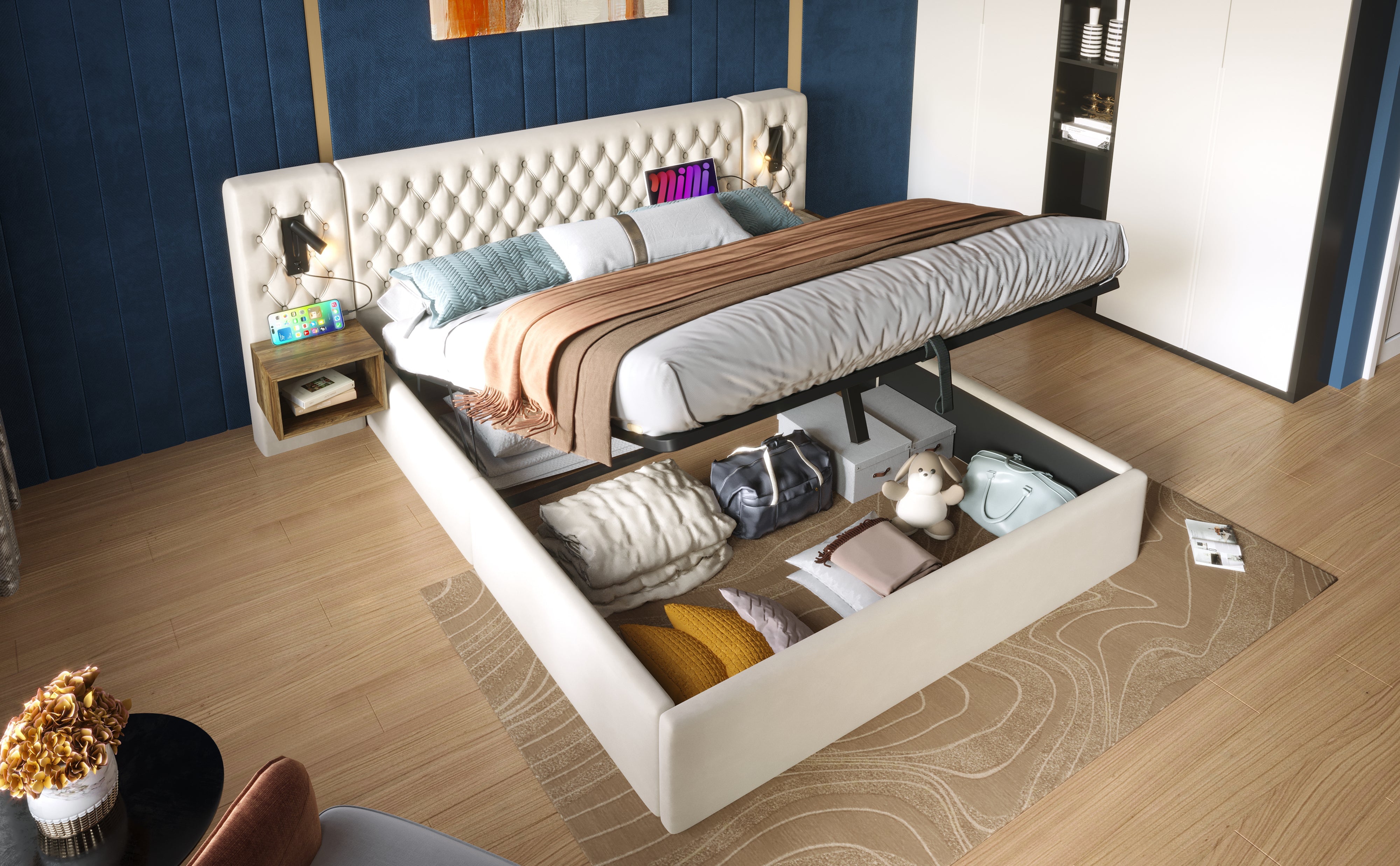 Logidon bedsysteem beige 160x200 cm hydraulisch opbergmatras