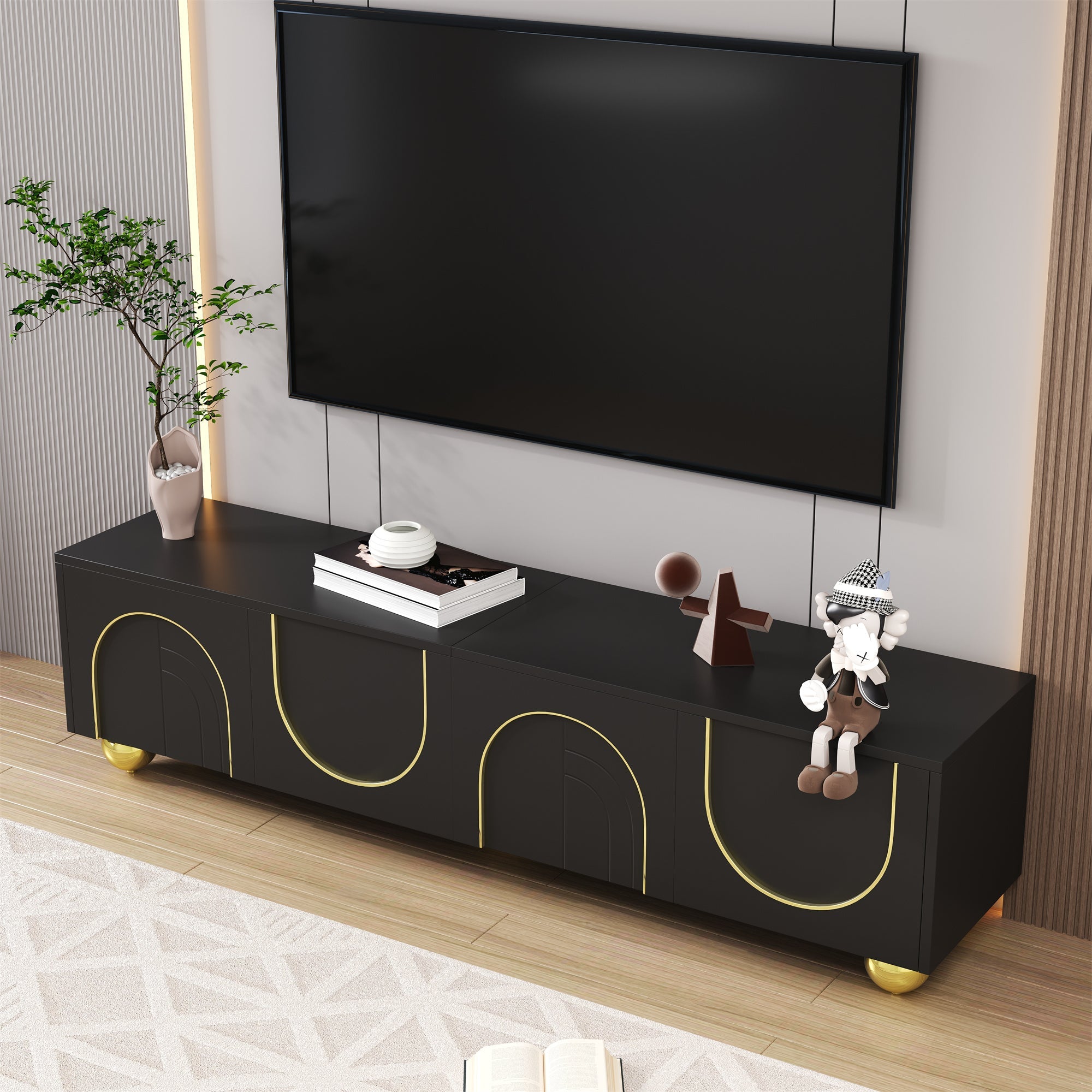 Logidon TV-meubel zwart met gouden accenten en push-to-open 170 cm