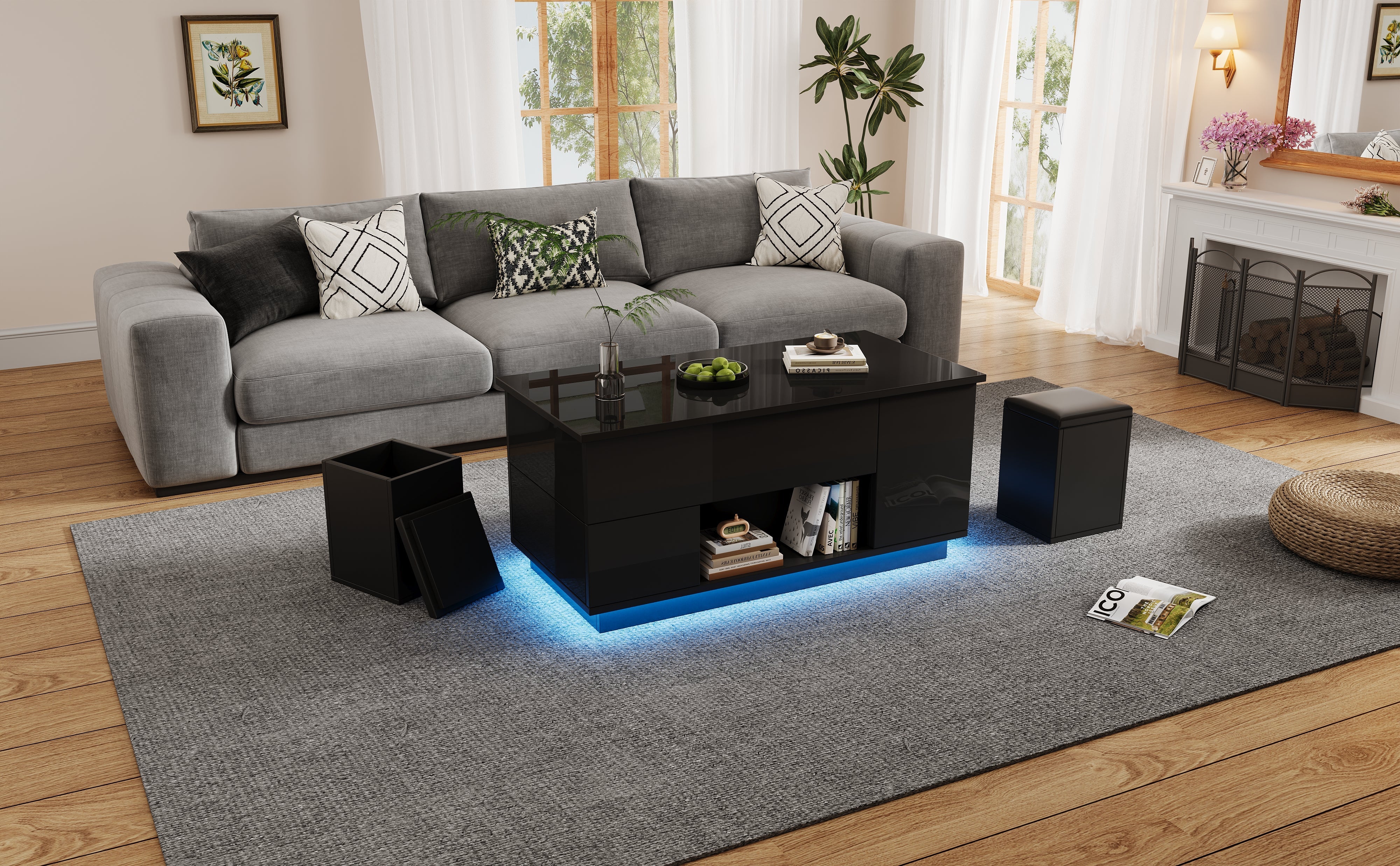 Logidon 4-in-1 in hoogte verstelbare salontafel zwart 100x50x45 cm LED